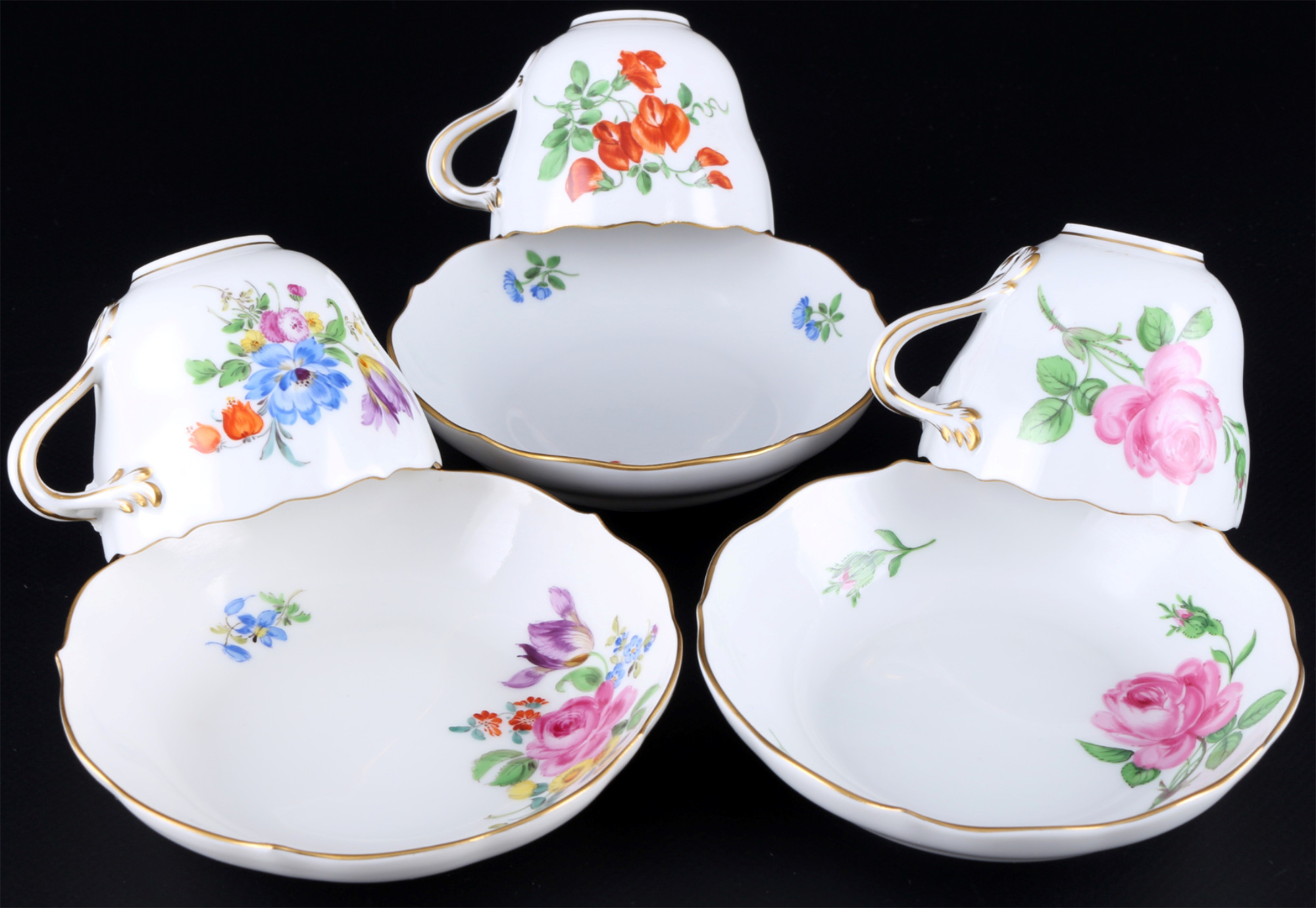 Meissen flowers 12 mocha coffee cups with saucers, Mokkatassen, diverse Blumendekore, - Image 5 of 6