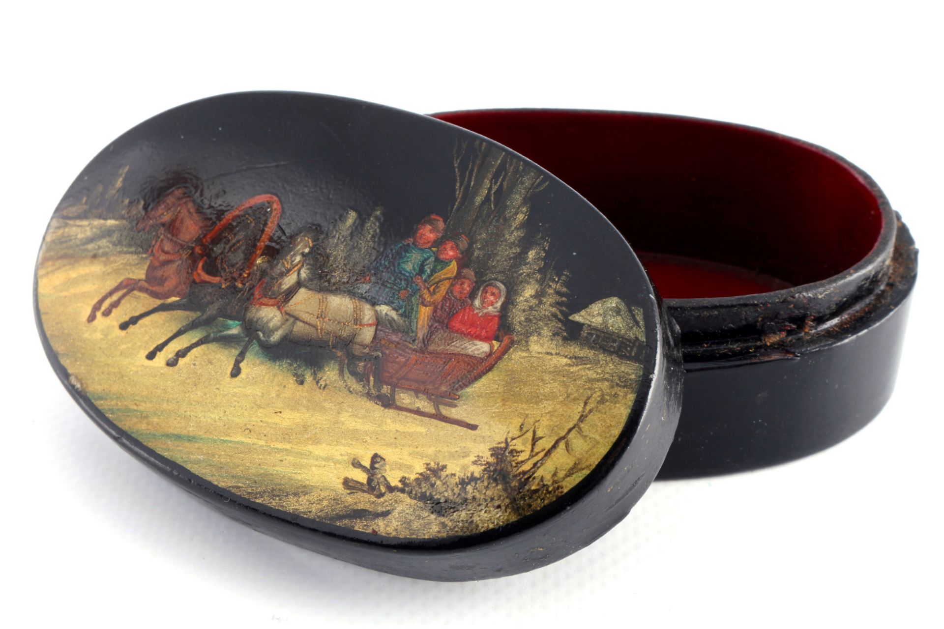 Russia around 1900 lacquered box with troika, Russland Lackdose um 1900 mit Troika, - Image 4 of 5