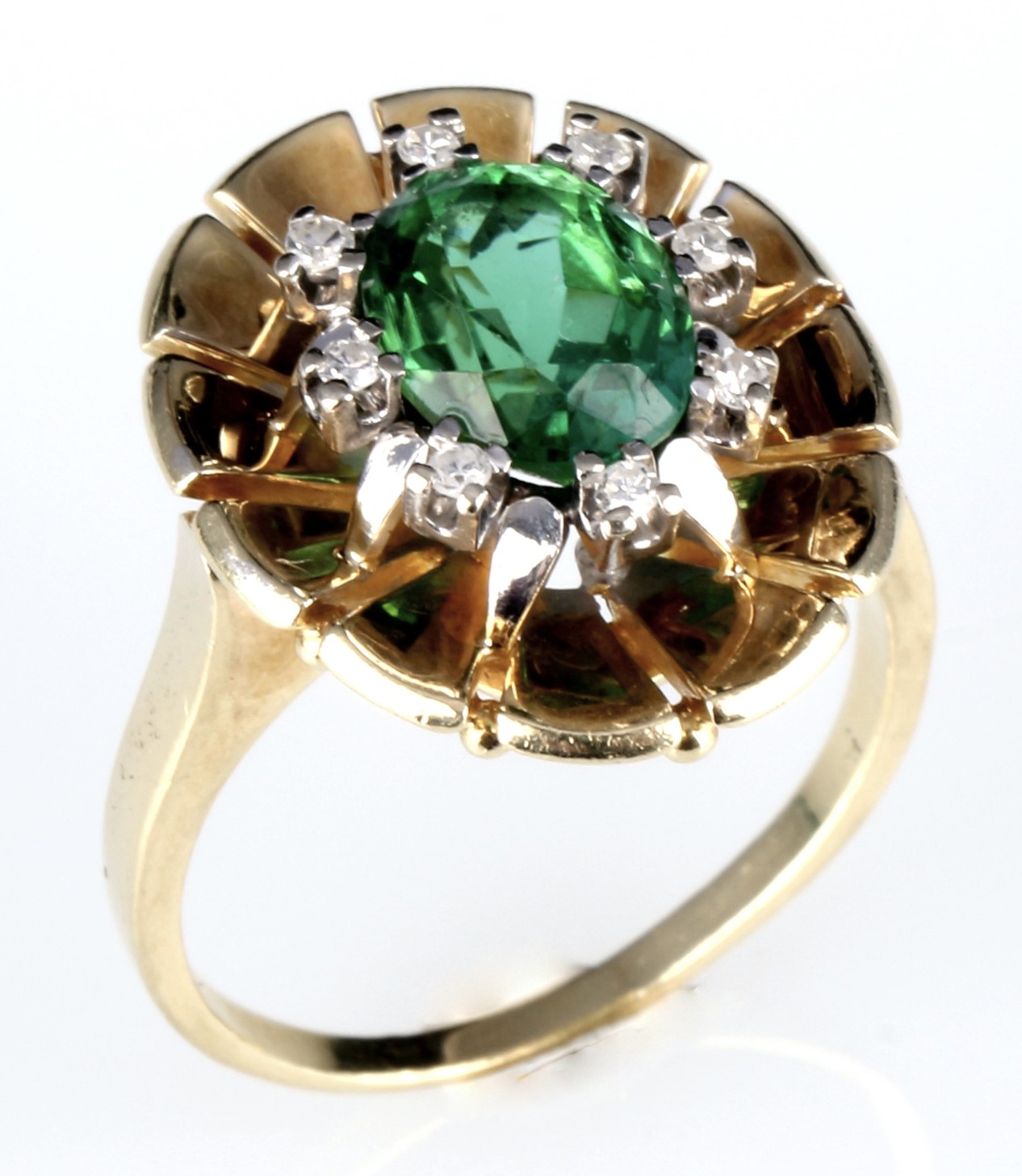 585 gold turmaline and diamond ring, 14K Gold Ring mit Turmalin und Brillanten,