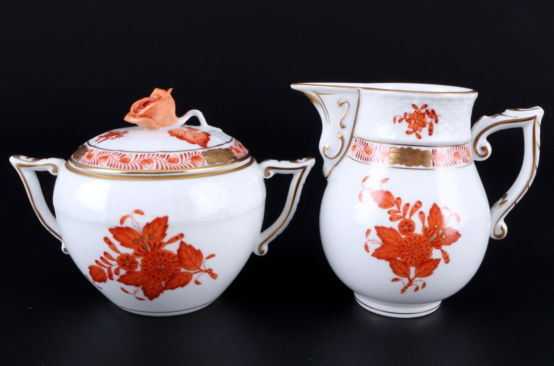 Herend Apponyi Orange 8 tea cups and plates with milk pot and sugar box, Teegedecke mit Milchkanne u - Image 3 of 4