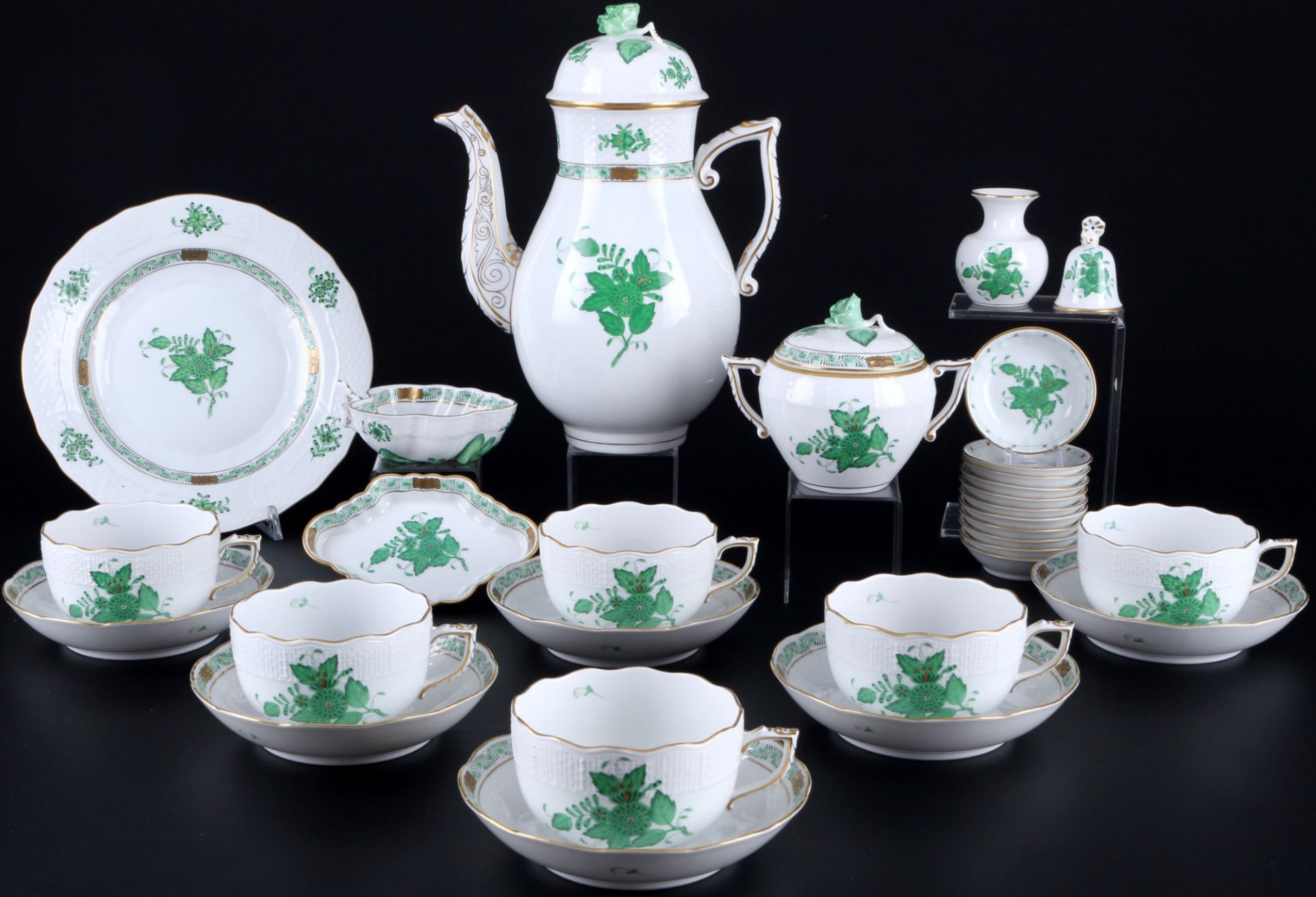 Herend Apponyi Vert tea service for 6 persons, Teeservice für 6 Personen,