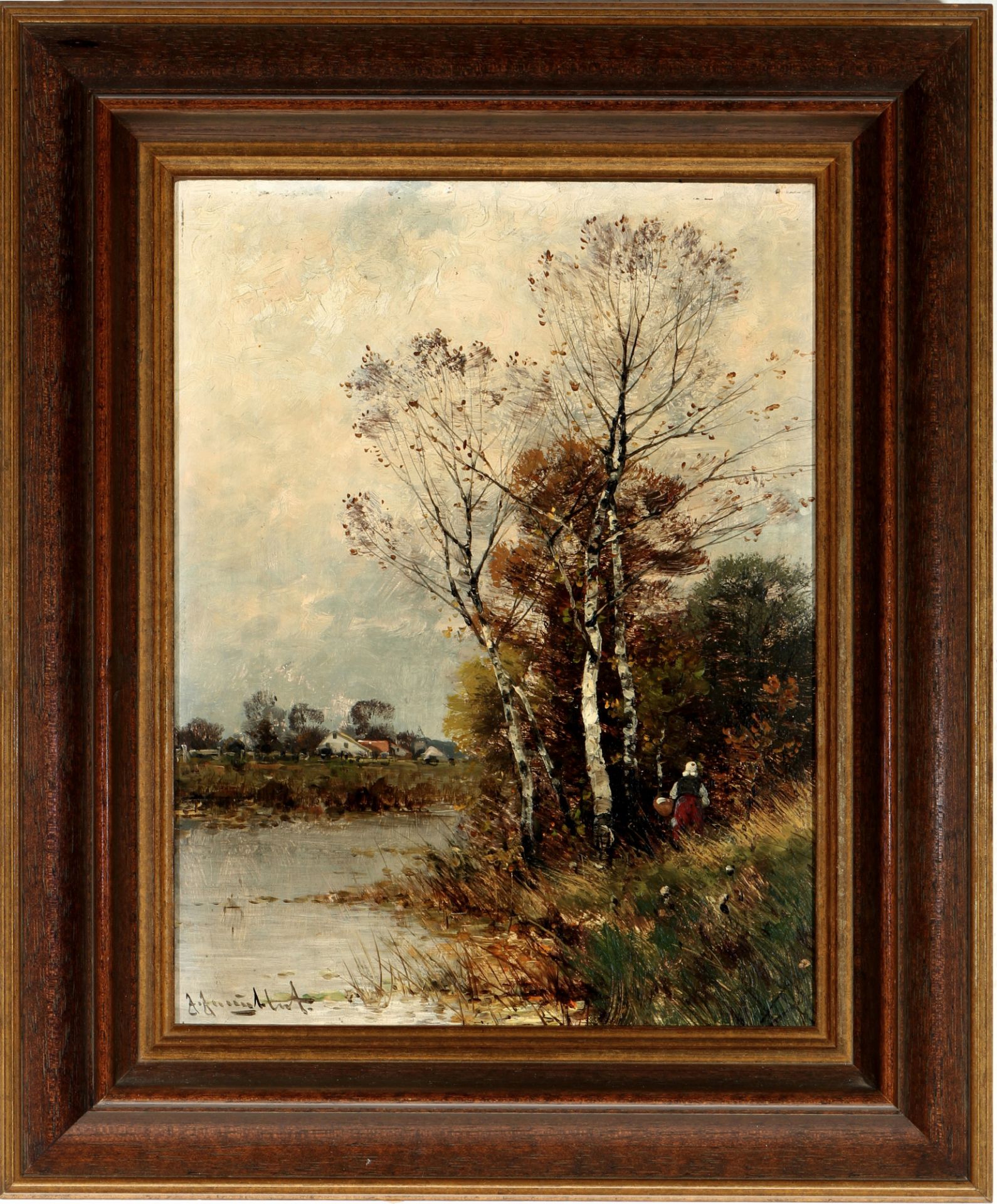Johann Jungblut (1860-1912) Herbstlandschaft mit Flusslauf, autumn landscape with a river, - Bild 2 aus 4
