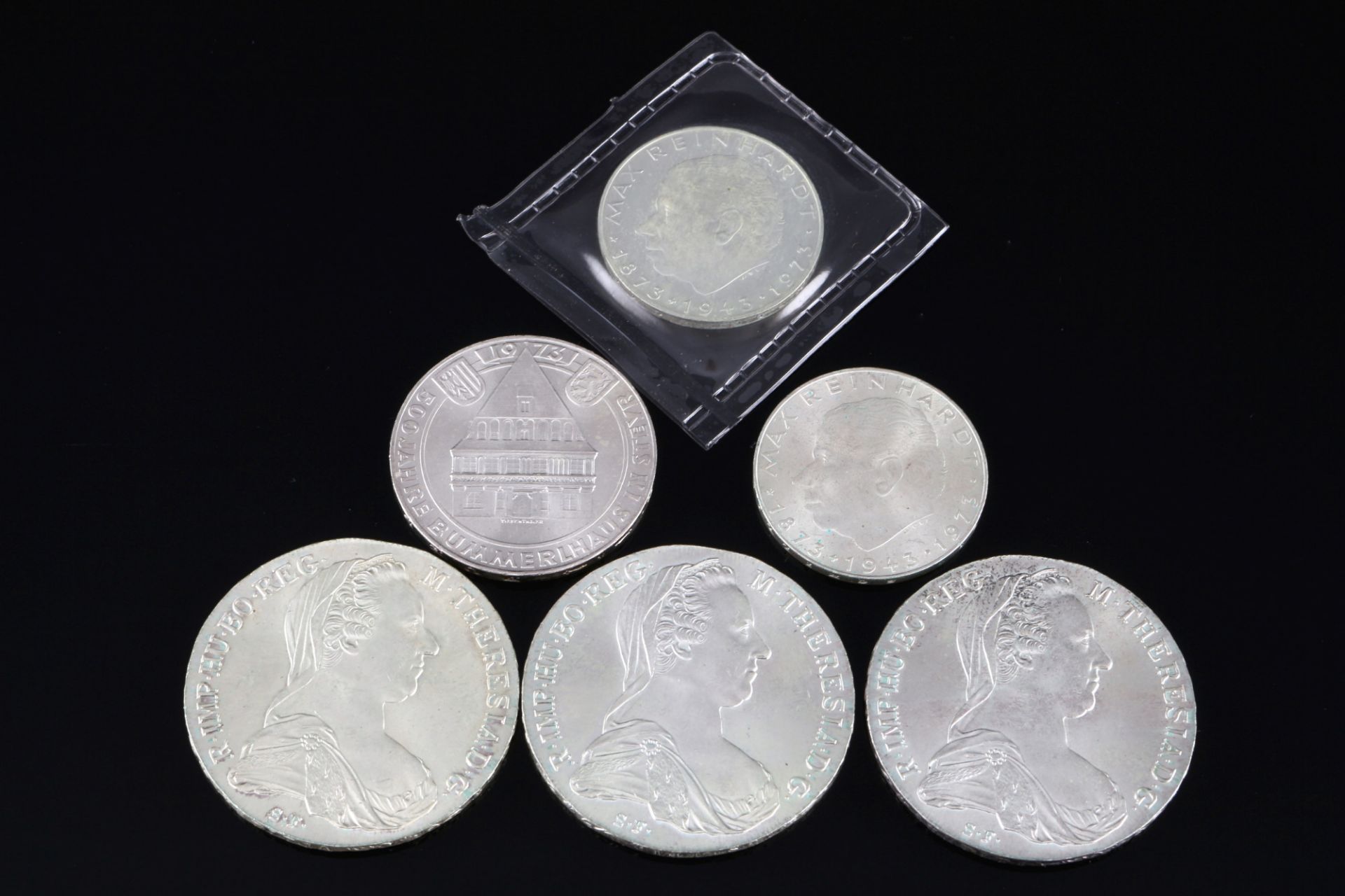 Österreich 6 Silbermünzen - Theresientaler, 50 Schilling und 25 Schilling, austrian silver coins,