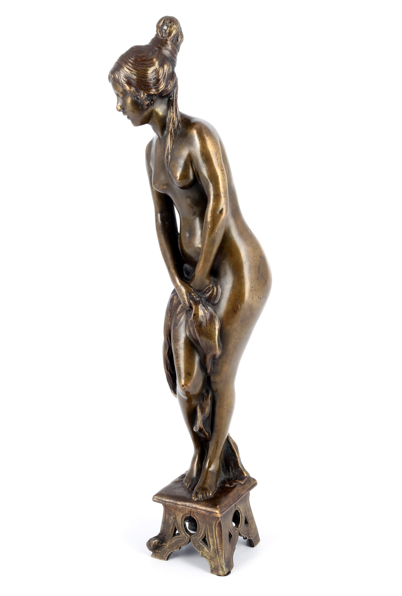 Paul Aichele (1859-1920) bronze female nude act on stool, Bronze weiblicher Akt auf Hocker, - Image 2 of 5