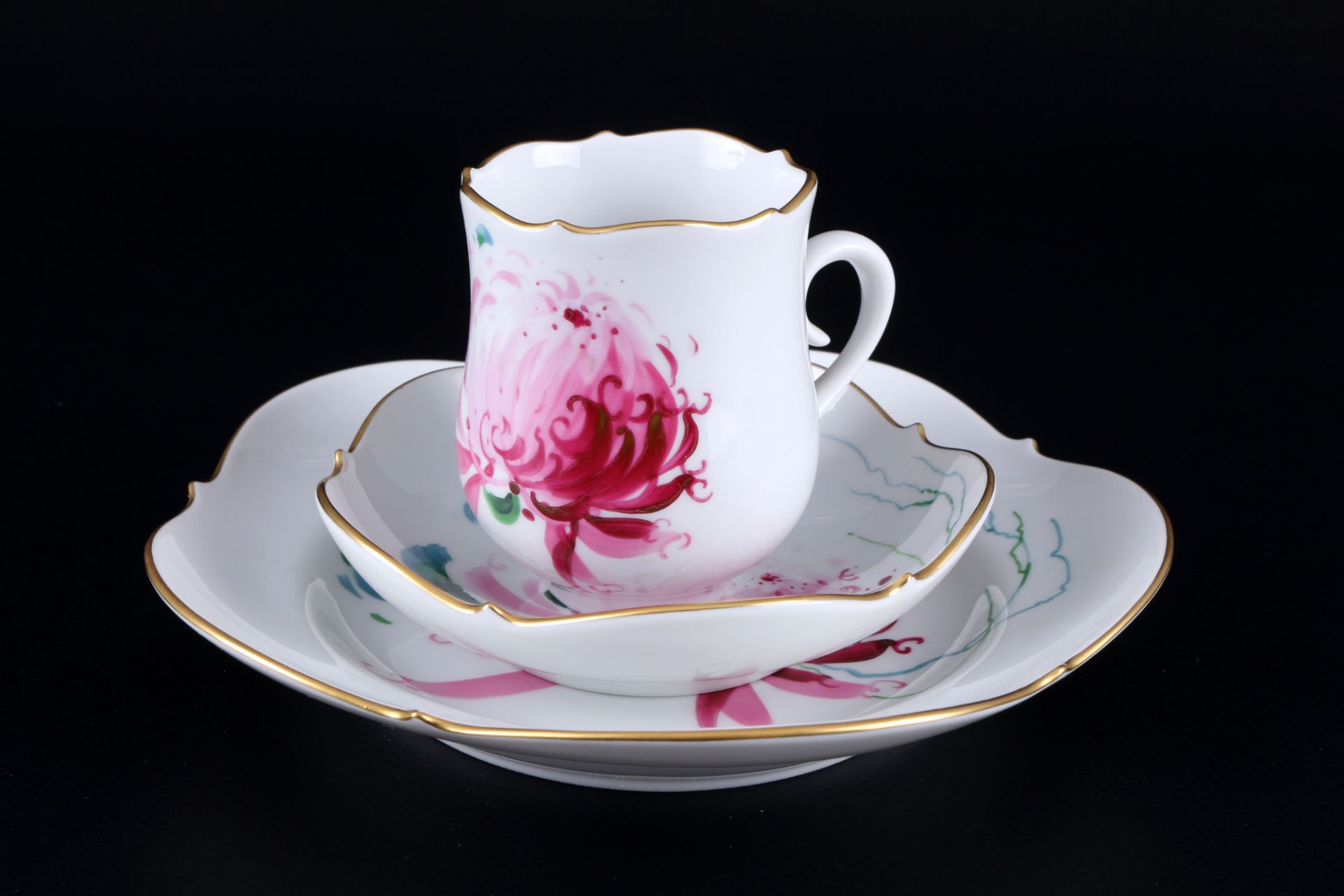 Meissen Chrysantheme Mokkagedeck, mocha coffee cup with plate, - Bild 2 aus 6