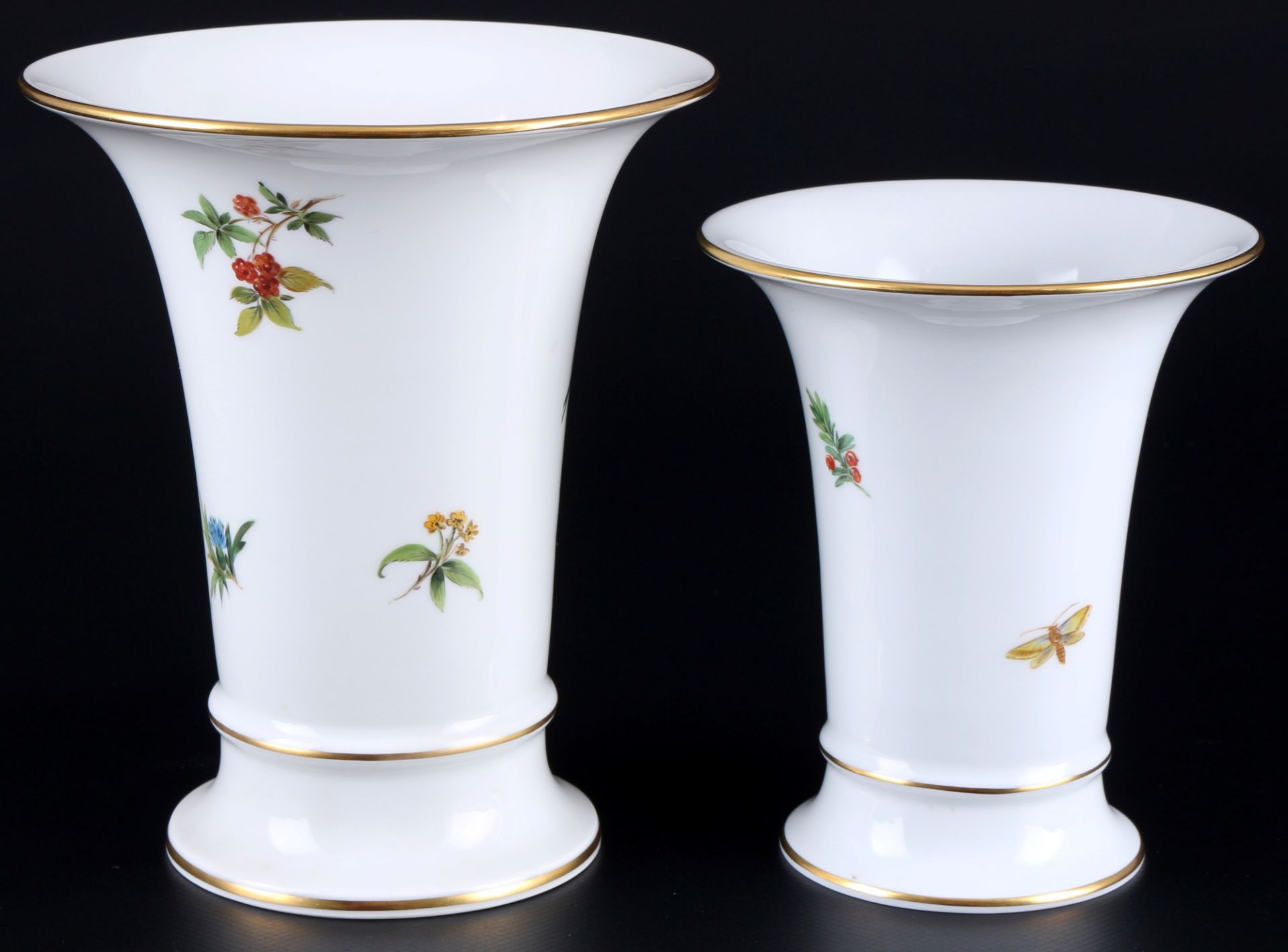 Meissen Vogelmalerei 2 Trompetenvasen 1.Wahl, trumpet vases 1st choice, - Bild 4 aus 5