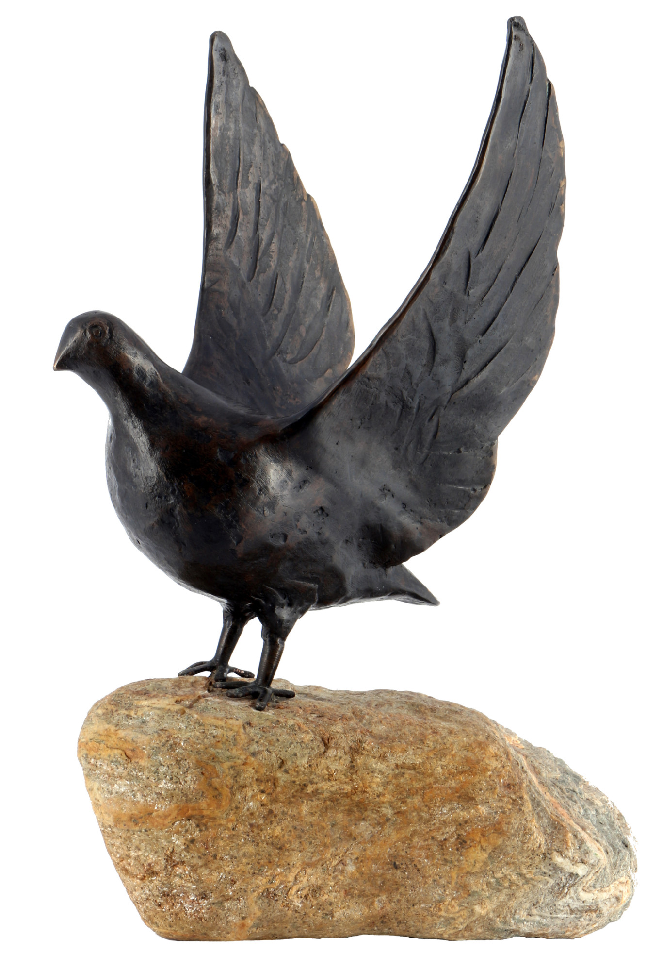 Bronze dove on stone, monogrammed, Taube auf Stein,