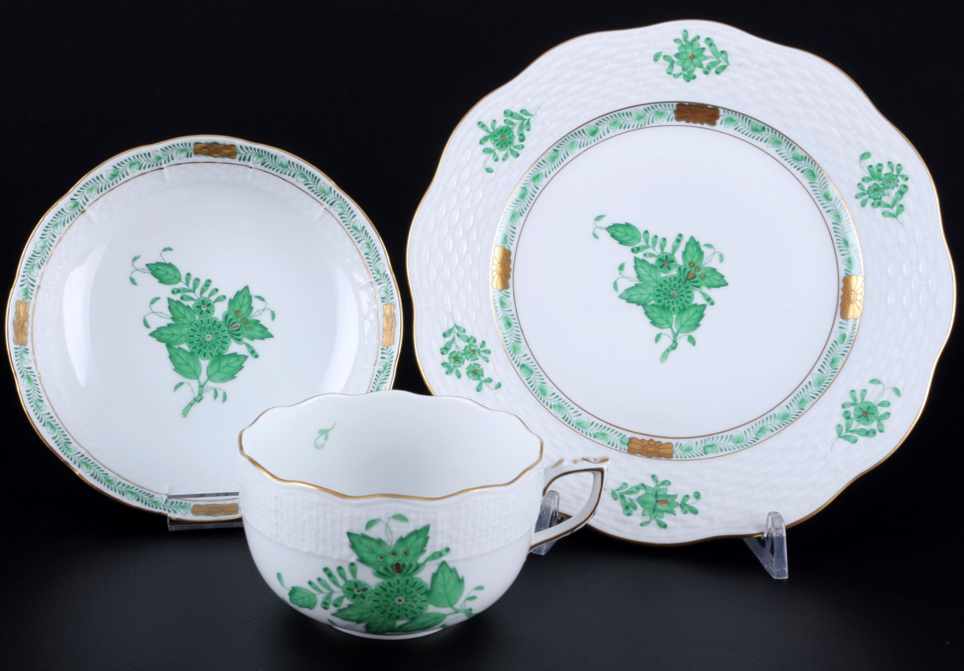 Herend Apponyi Vert 6 tea cups with plates, milk pot and suguar box, Teegedecke mit Milchkanne und Z - Image 2 of 4