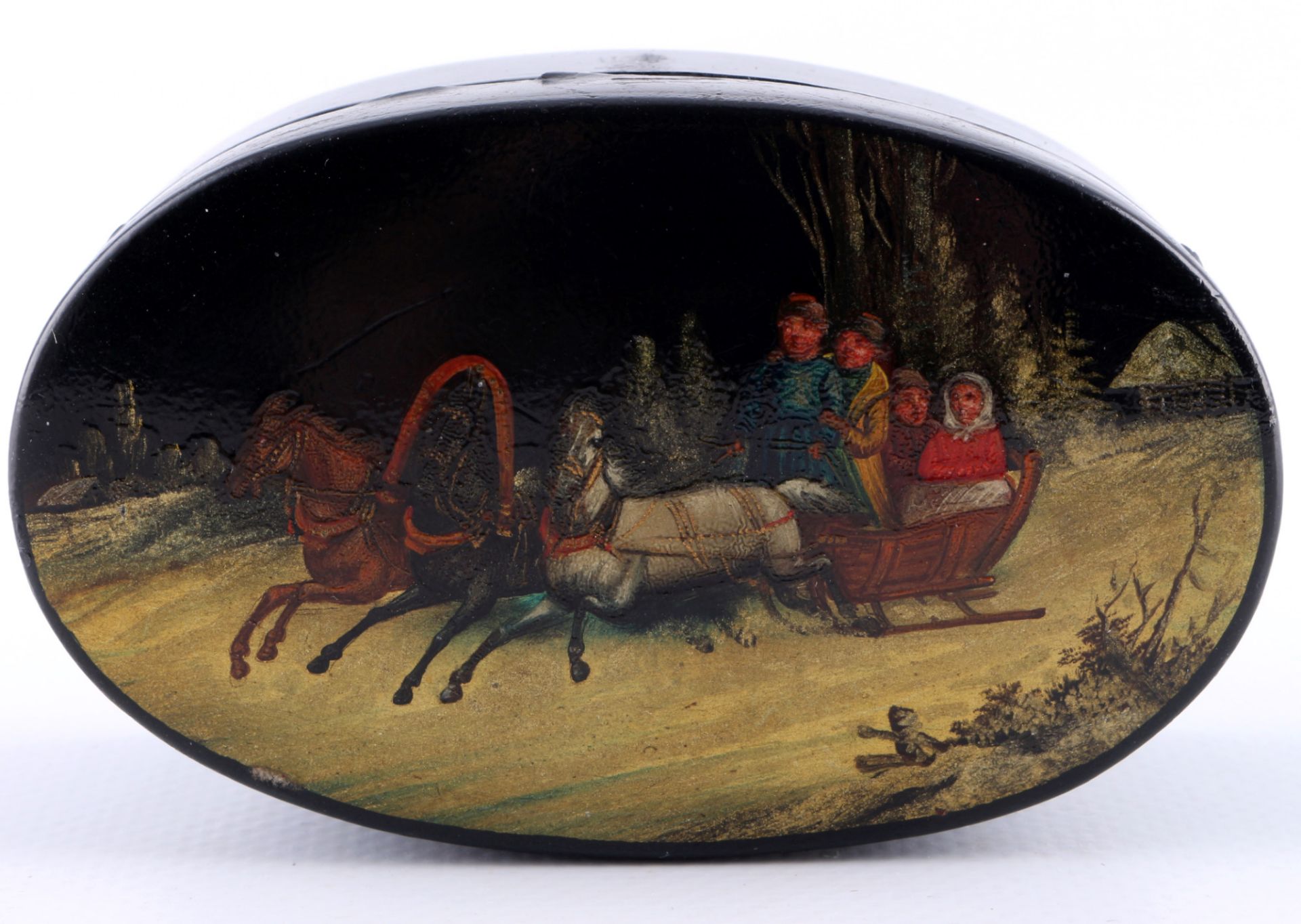 Russia around 1900 lacquered box with troika, Russland Lackdose um 1900 mit Troika, - Image 3 of 5