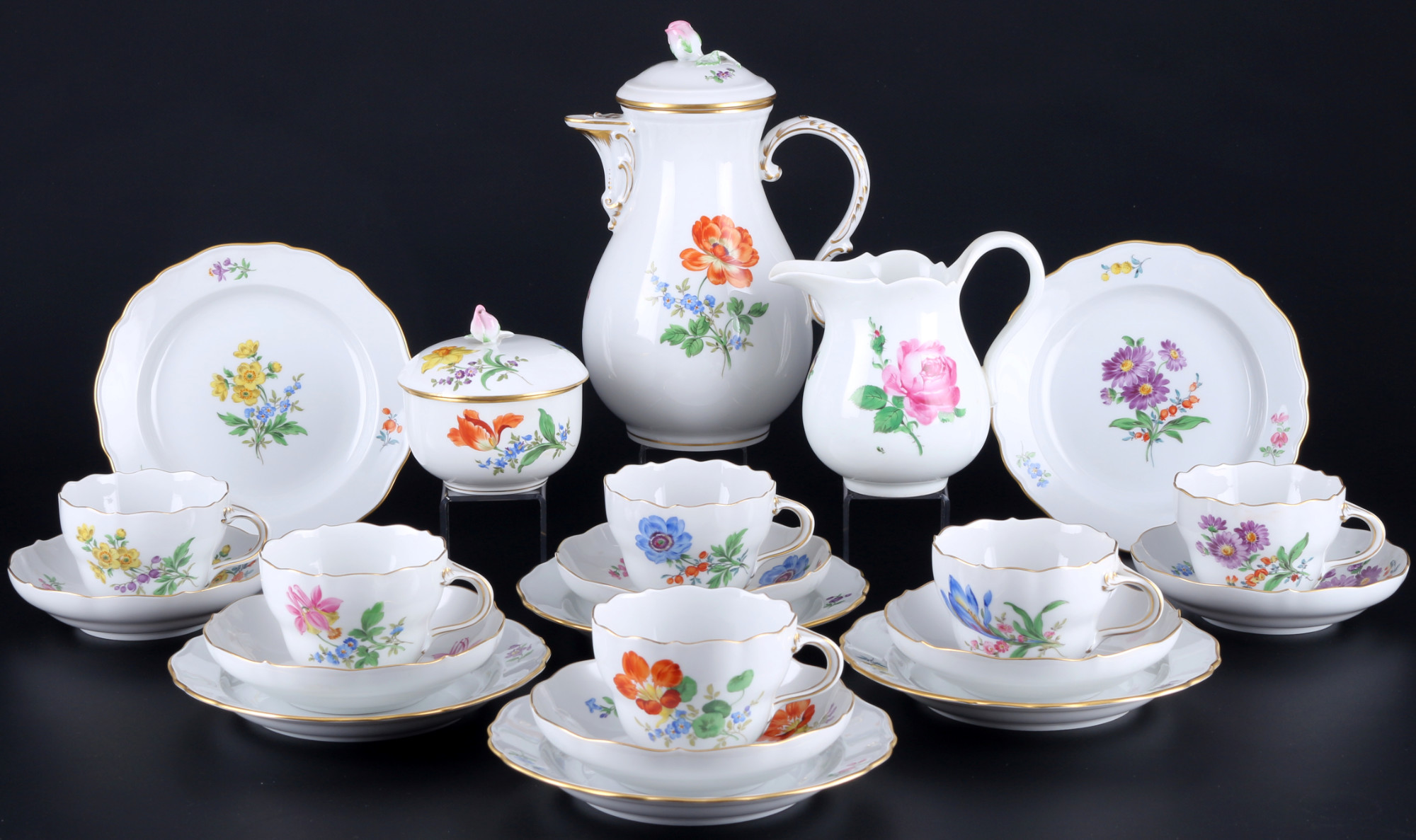 Meissen Flowers coffee service for 6 persons, Kaffeeservice für 6 Personen,