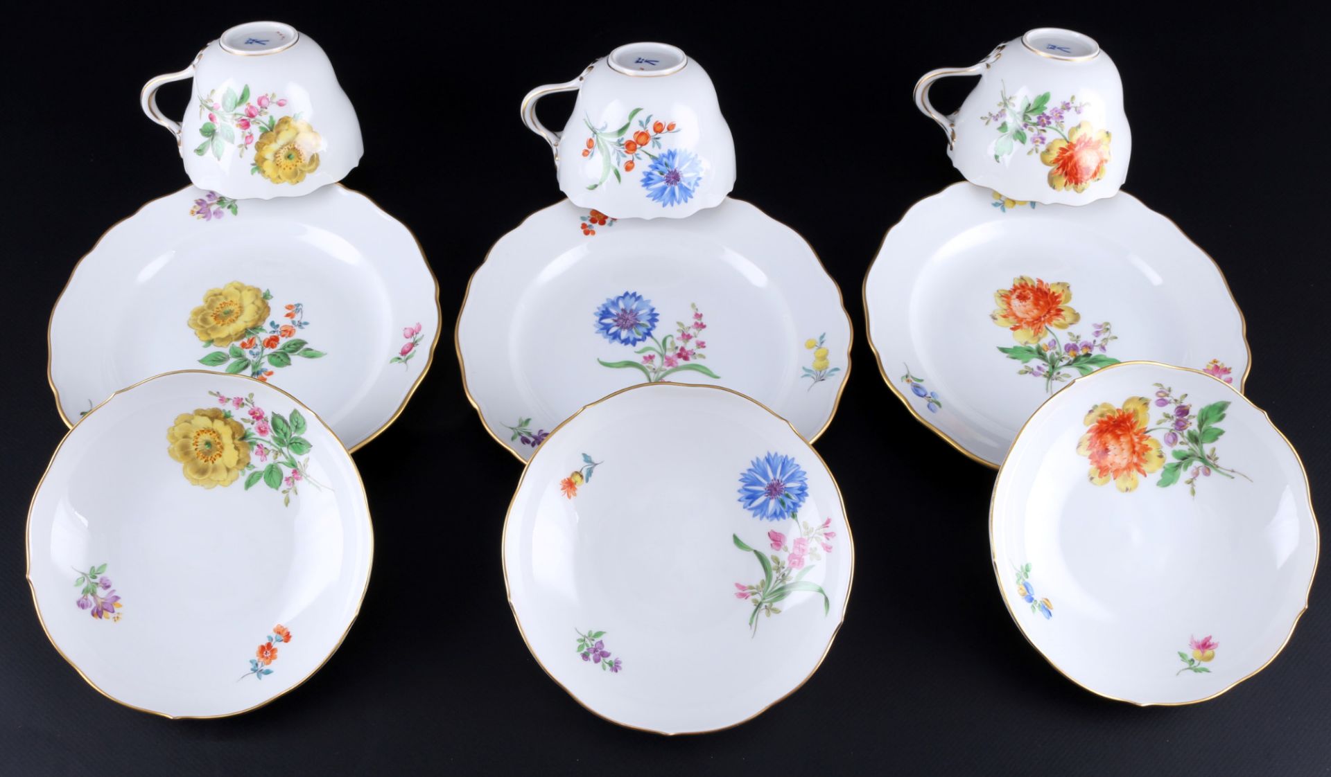 Meissen Flowers 6 coffee cups with dessert plates, Kaffeegedecke, - Image 2 of 4