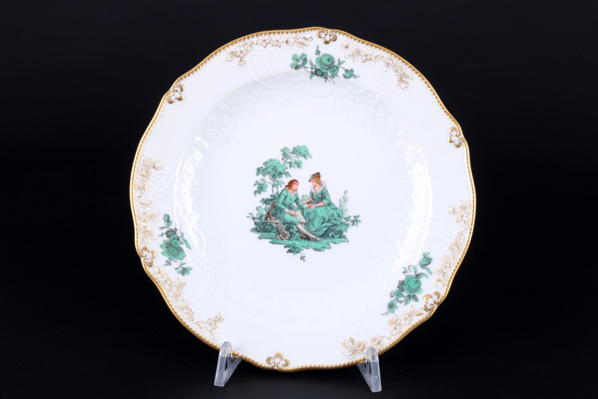 Meissen New Marseille Watteau coffee cup with dessert plate 1st choice, Kaffeegedeck 1.Wahl, - Image 4 of 5