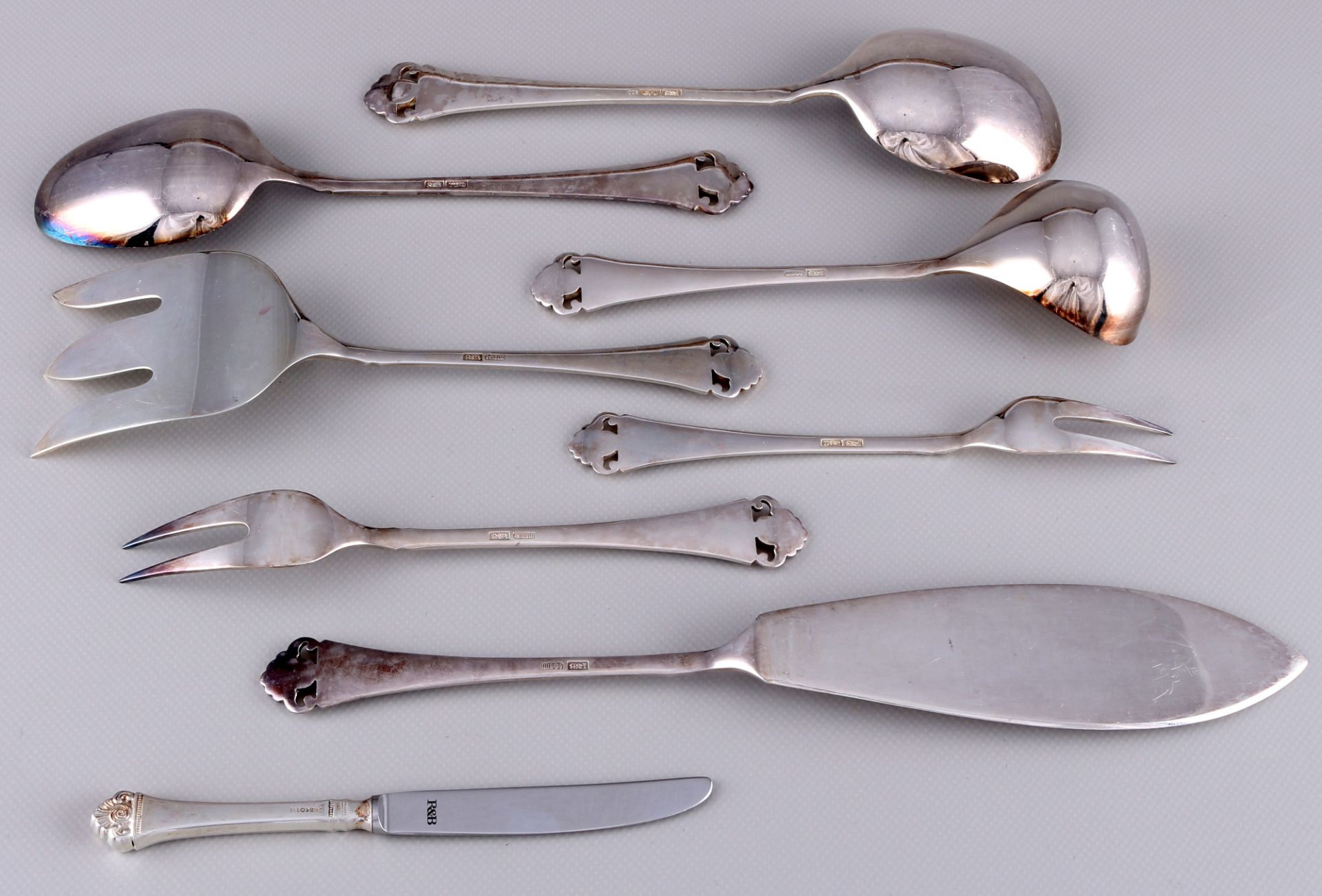 Robbe and Berking Rose Pattern 800 silver extensive cutlery for 9 persons, umfangreiches Menübesteck - Image 8 of 9