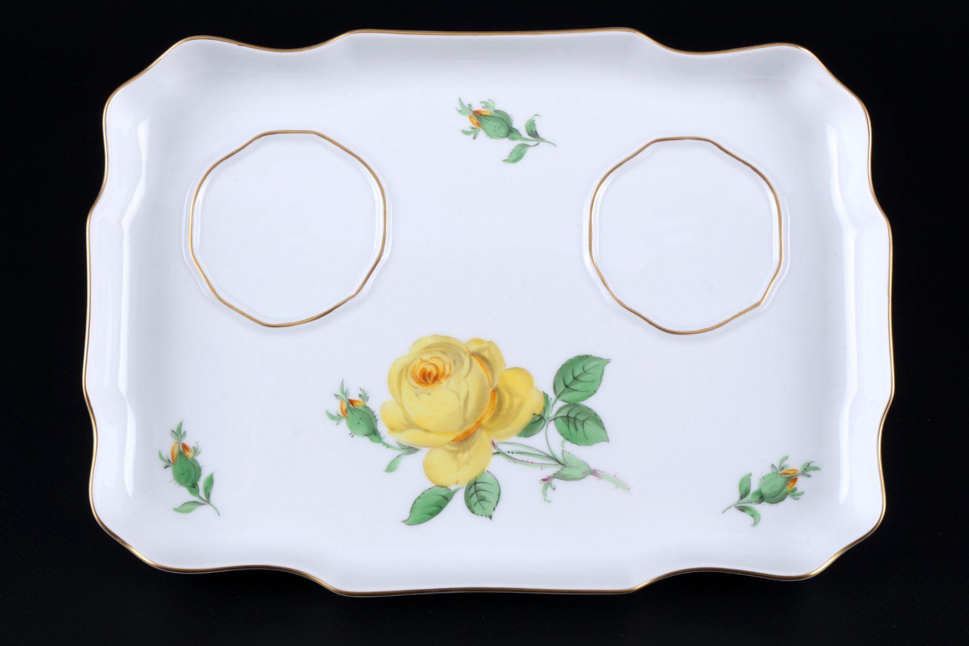 Meissen Gelbe Rose Schreibtischgarnitur mit 2 Tintenfässern 1.Wahl, desk set inkstand 1st choice, - Bild 4 aus 5