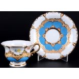 Meissen B-Form hellblau Mokkatasse, mocha coffee cup with saucer,