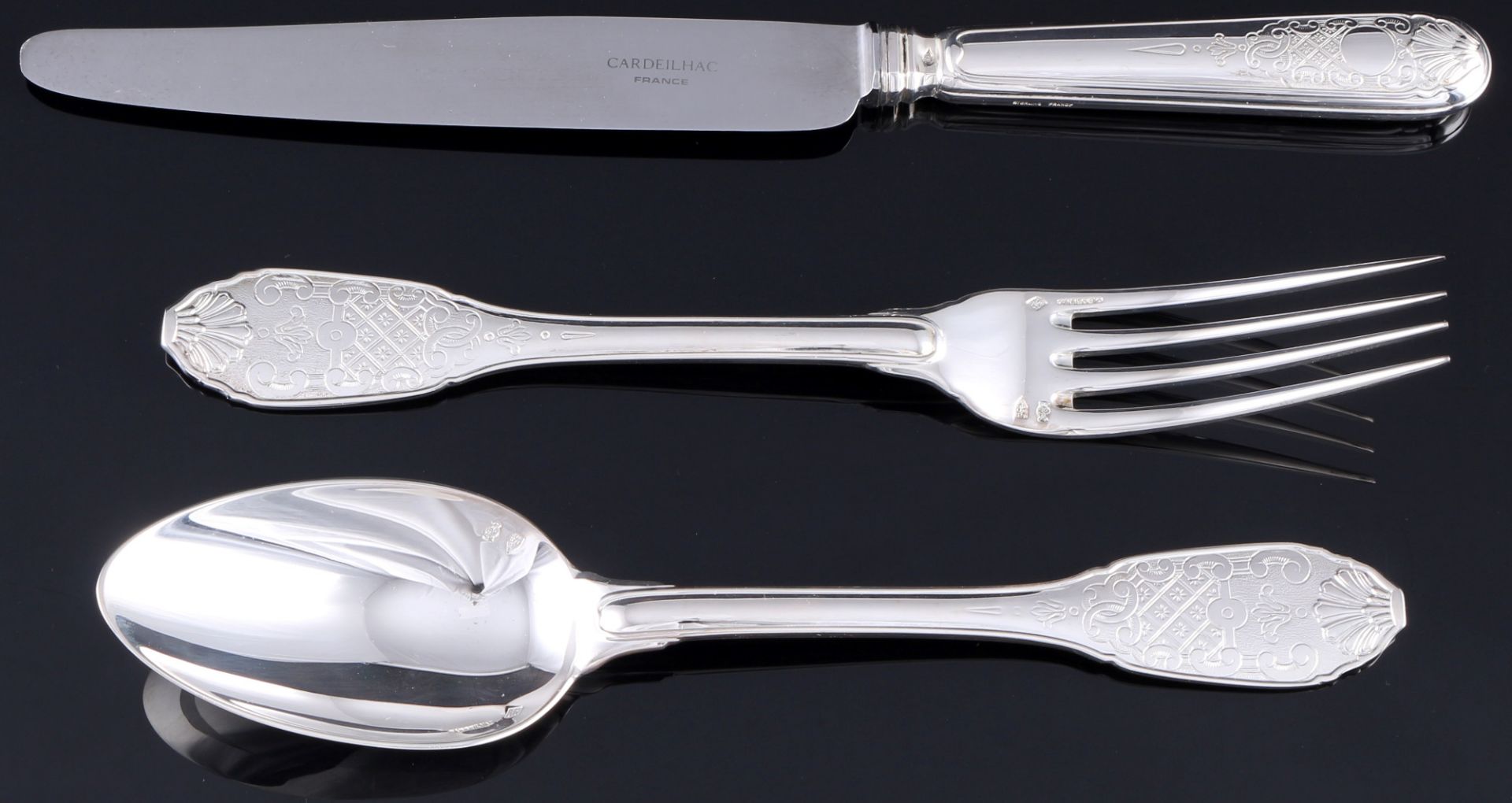 Christofle Cardeilhac Royal Cisele 925 Silber Tafelbesteck für 6 Personen, sterling silver cutlery f - Bild 2 aus 5