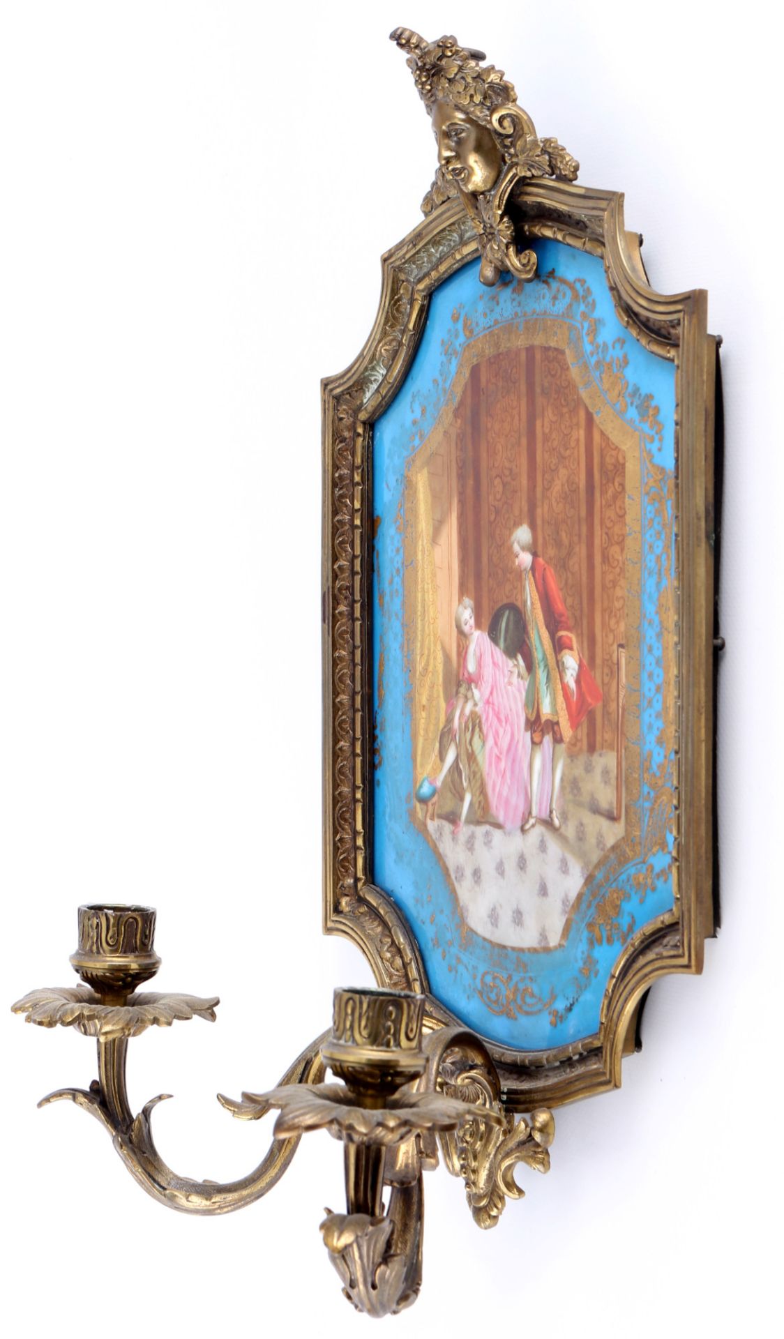 Pair of wall appliques with porcelain painting, France 19th century, Paar Wandappliken mit Porzellan - Image 4 of 5