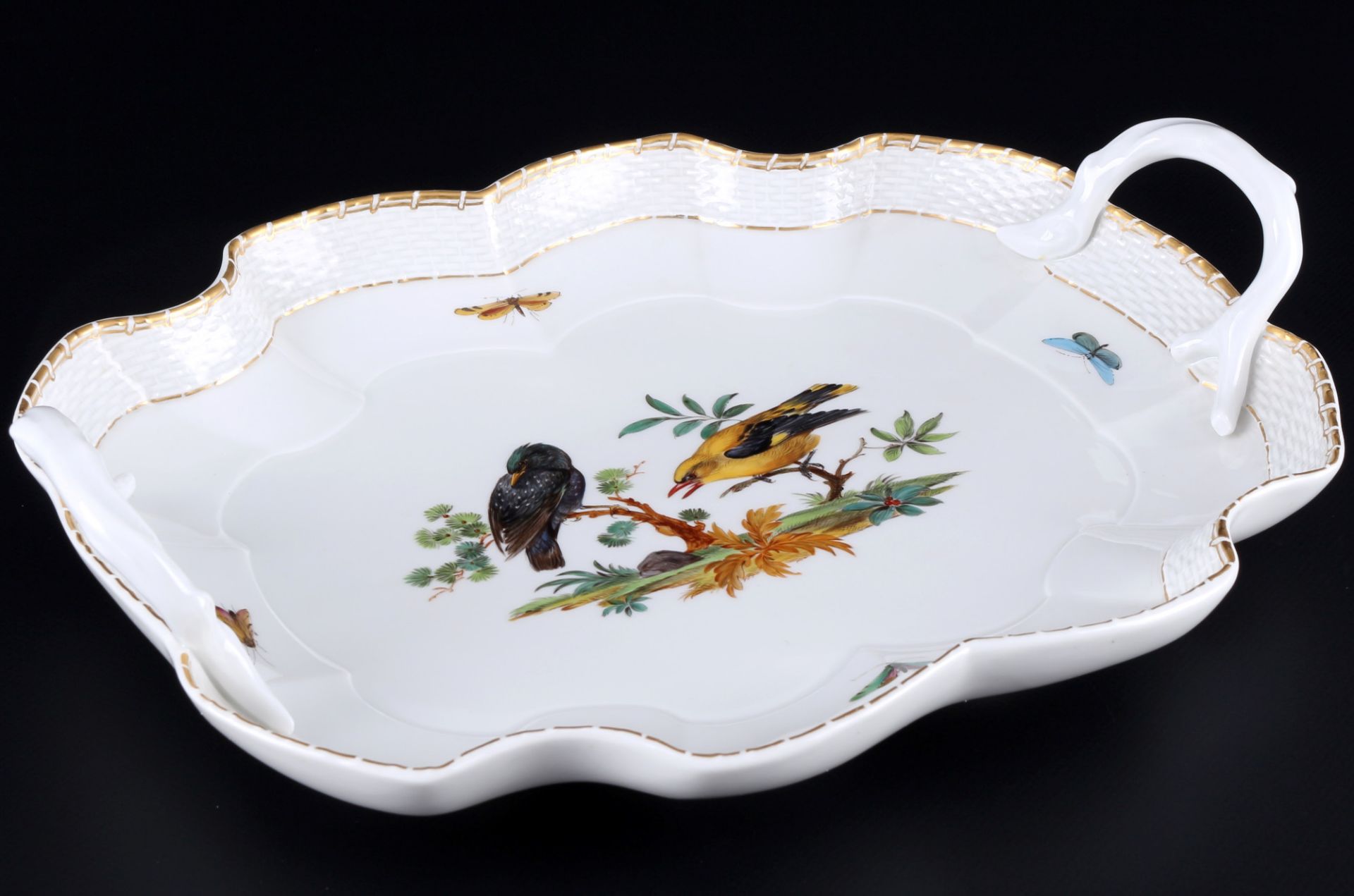 Meissen Osier Vogelmalerei Tablett mit Astgriffen 1.Wahl, tray with branch handles 1st choice, - Bild 2 aus 3