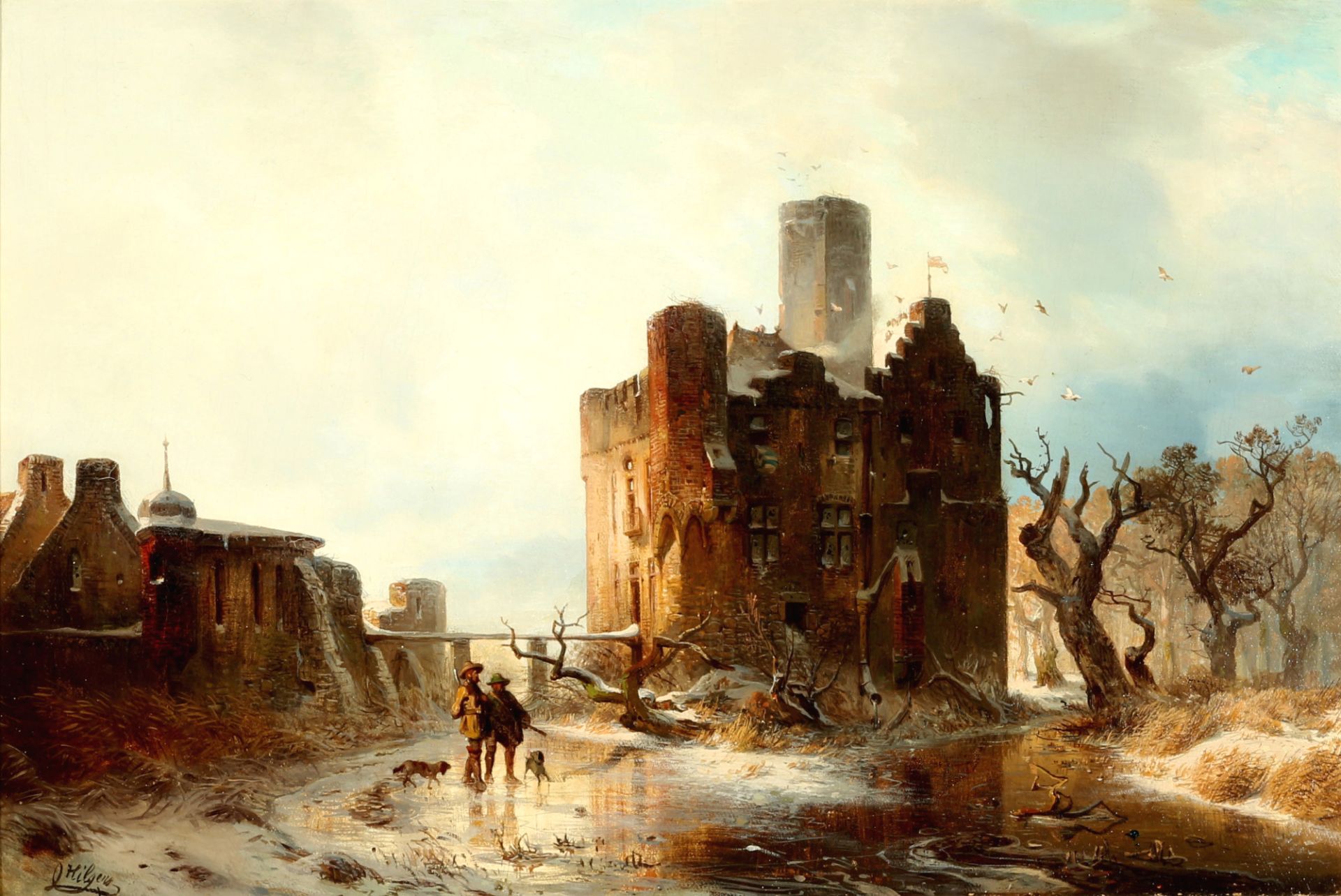 Carl Hilgers (1818-1890) Burg Doornenburg in Winterlandschaft, Doornenburg castle in winter landscap