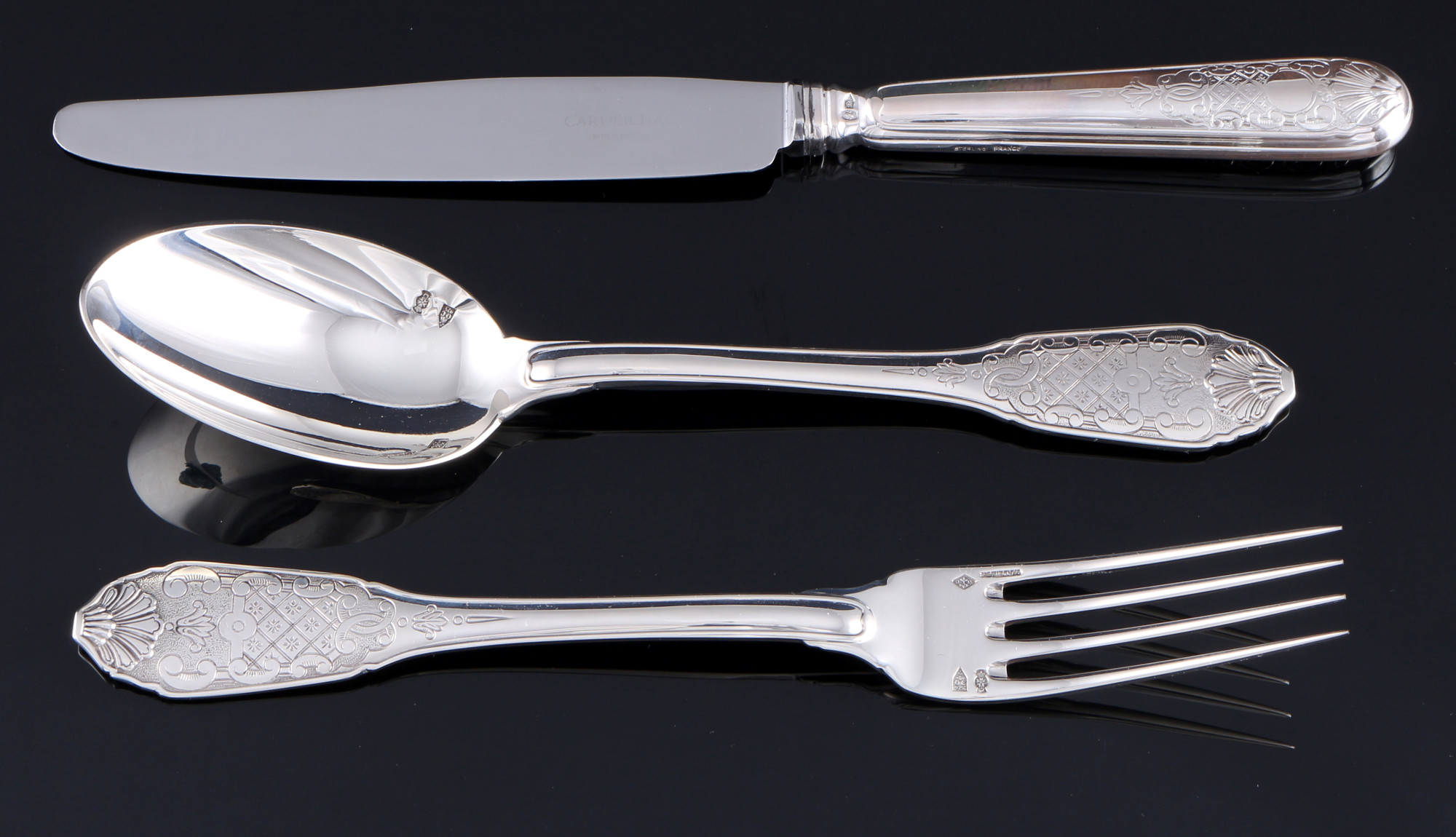 Christofle Royal Cisele 925 sterling silver cutlery for 6 persons, Silber Besteck für 6 Personen, - Image 2 of 5