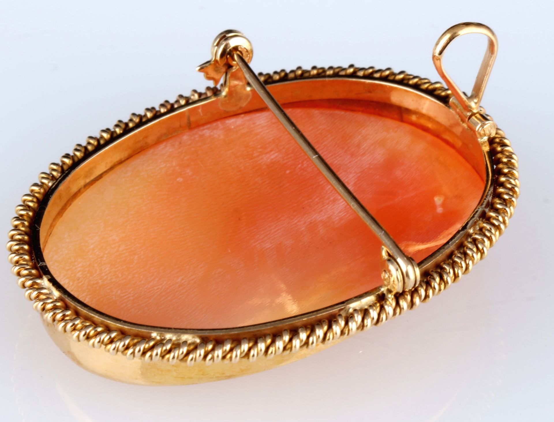 750 gold shell cameo pendant / brooch, 18K Gold Muschelkamee Anhänger / Brosche, - Image 3 of 4