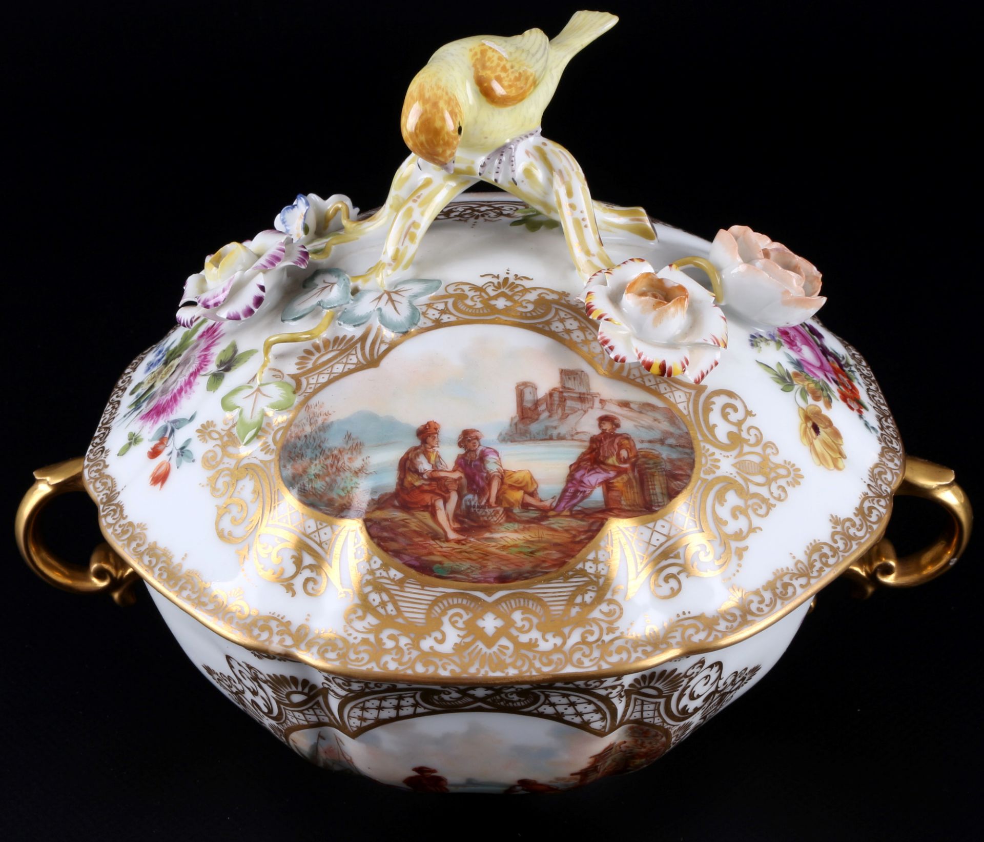 Augustus Rex Kauffahrtei- und Figurenszenen Deckeltopf mit Schale, lidded tureen with bowl, - Bild 2 aus 7