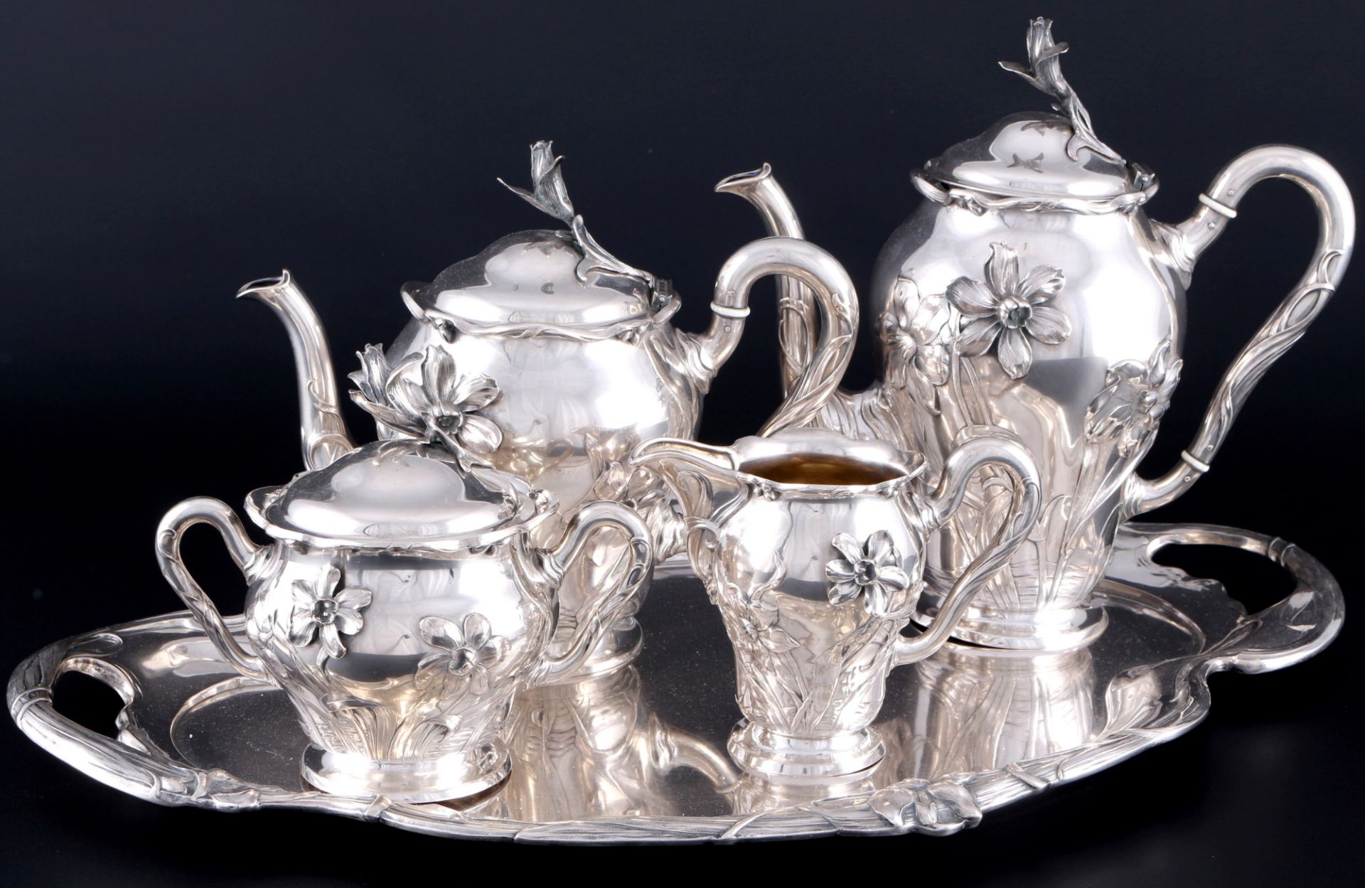 Bruckmann 800 silver coffee tea set art nouveau, Silber Tee- und Kaffeekern Jugendstil, - Image 2 of 6