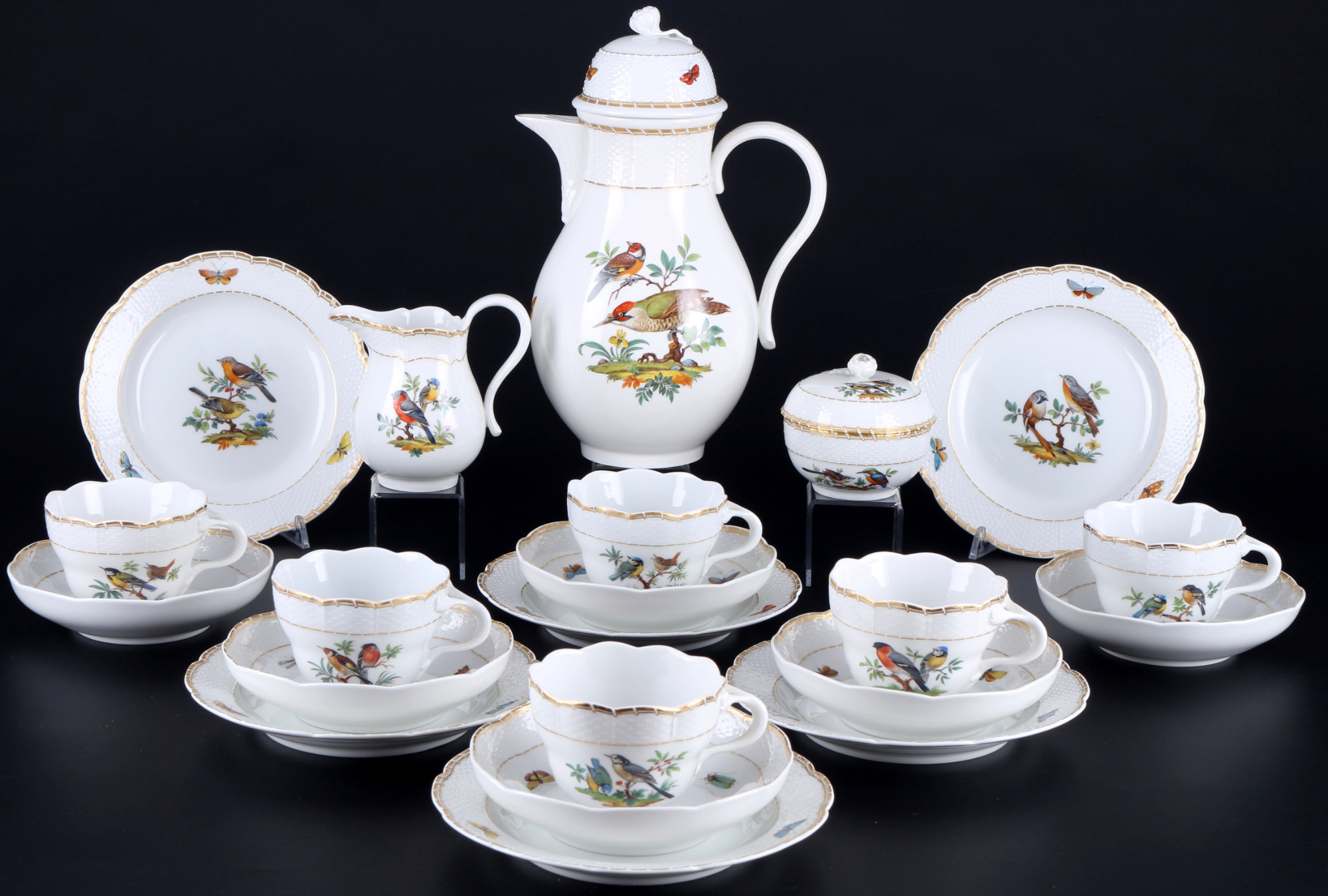 Meissen Osier Birds coffee service for 6 pers. 1st choice, Kaffeeservice für 6 Personen 1.Wahl,