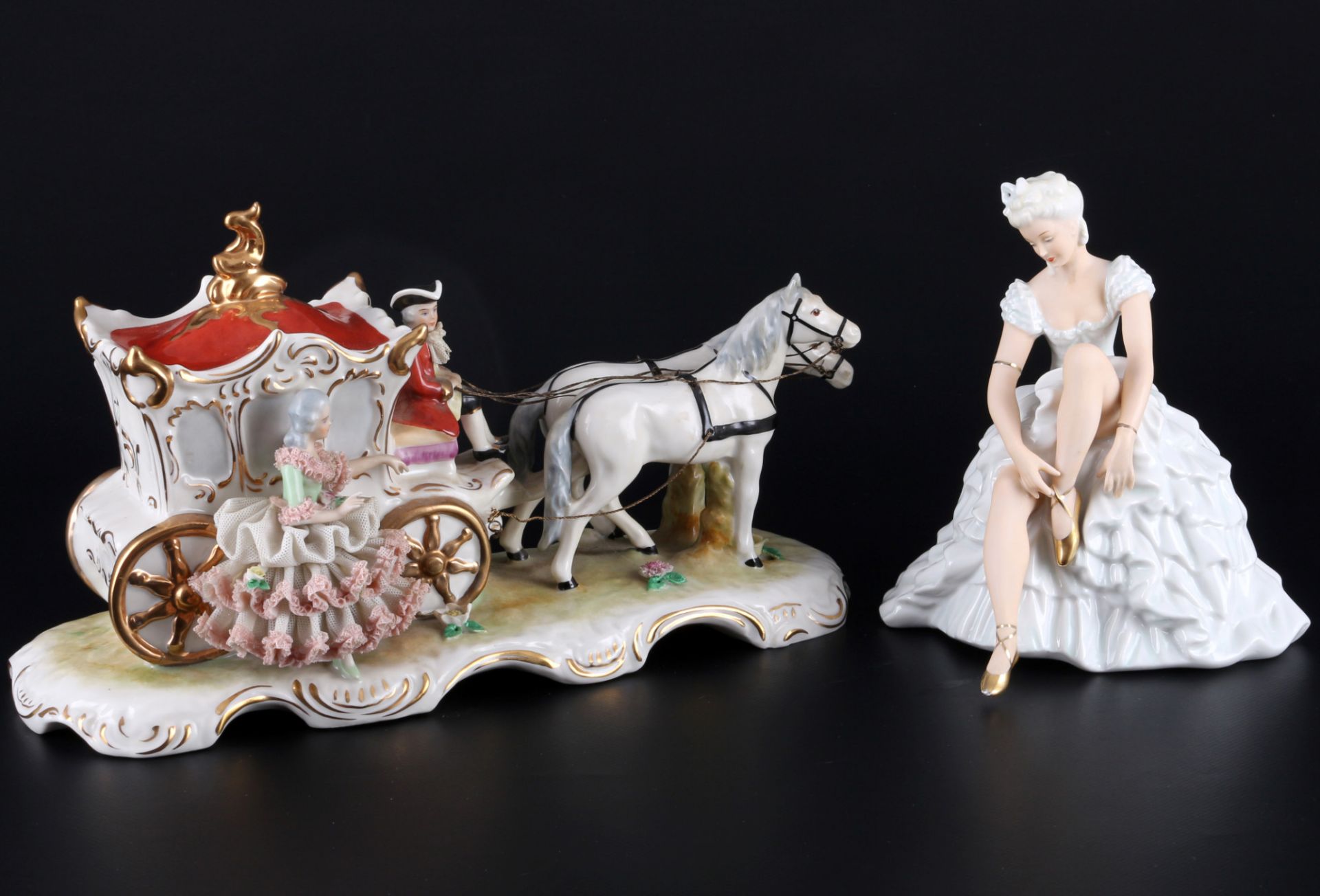 Dresden / Schaubach Kutsche und Ballerina, horse carriage and ballet dancer,