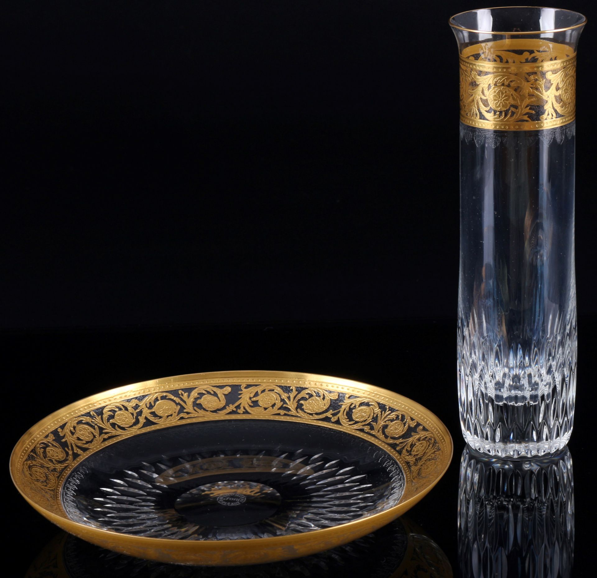St. Louis Thistle Gold Vase und Schale, splendor vase and bowl, - Bild 2 aus 5