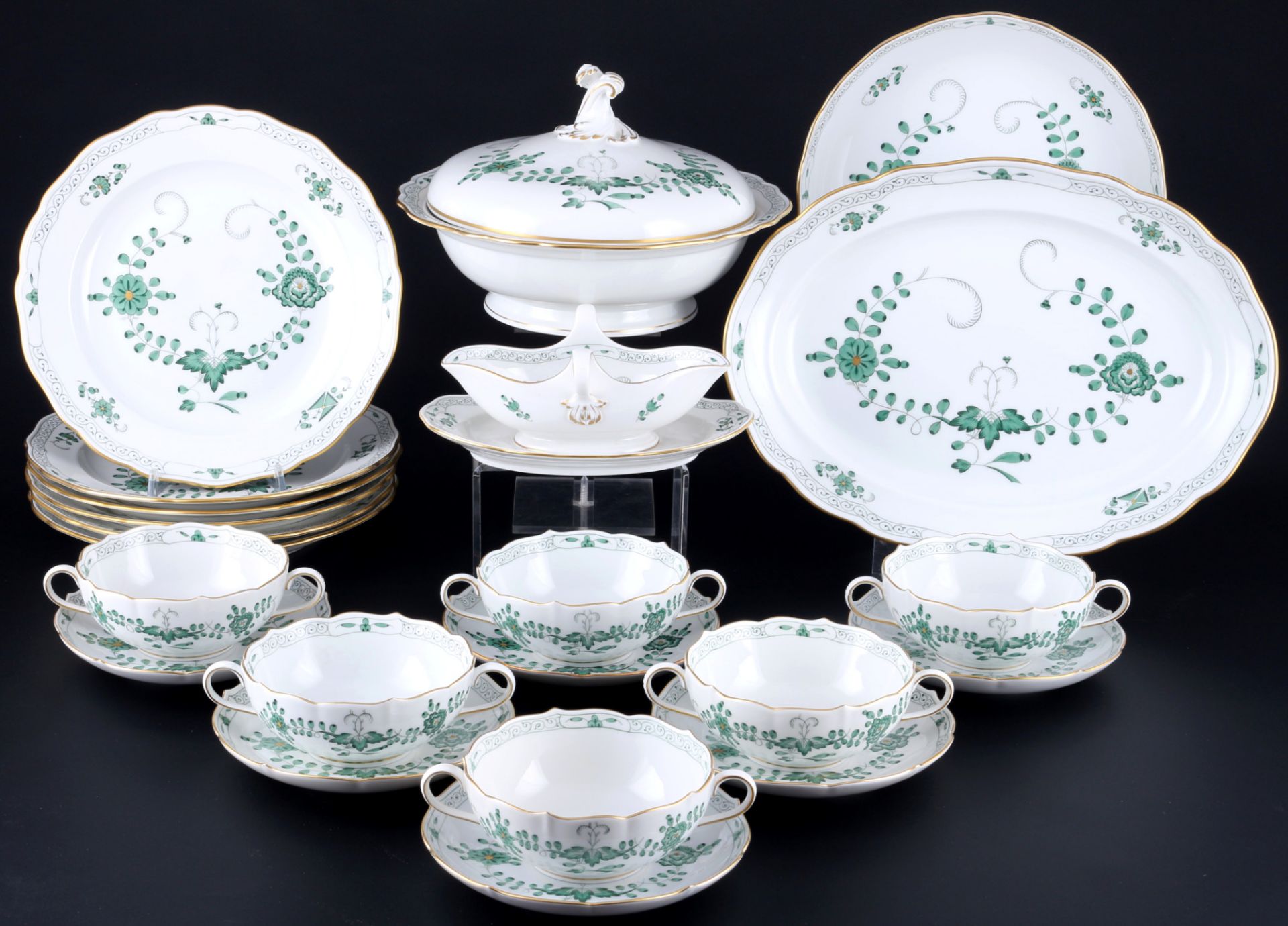 Meissen Indisch Grün Speiseservice für 6 Personen, dinner service for 6 pers.,