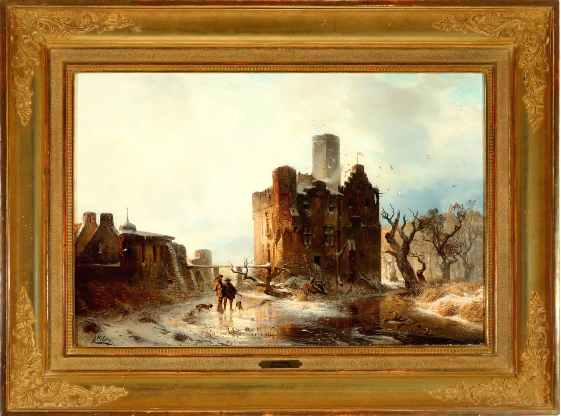 Carl Hilgers (1818-1890) Burg Doornenburg in Winterlandschaft, Doornenburg castle in winter landscap - Bild 2 aus 4