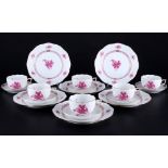 Herend Apponyi Purpur 6 Teegedecke, tea cups with dessert plates,