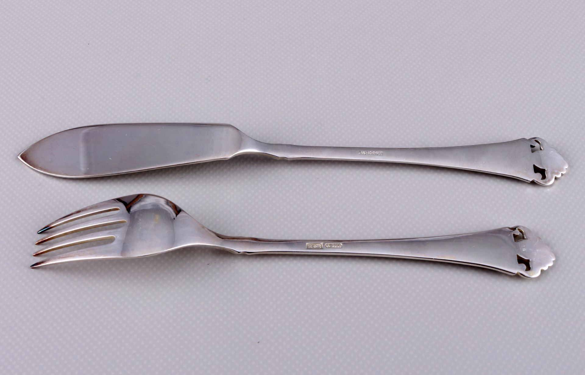 Robbe und Berking Rosenmuster 800 Silber Fischbesteck für 8 Personen, silver fish cutlery for 8 pers - Bild 3 aus 4