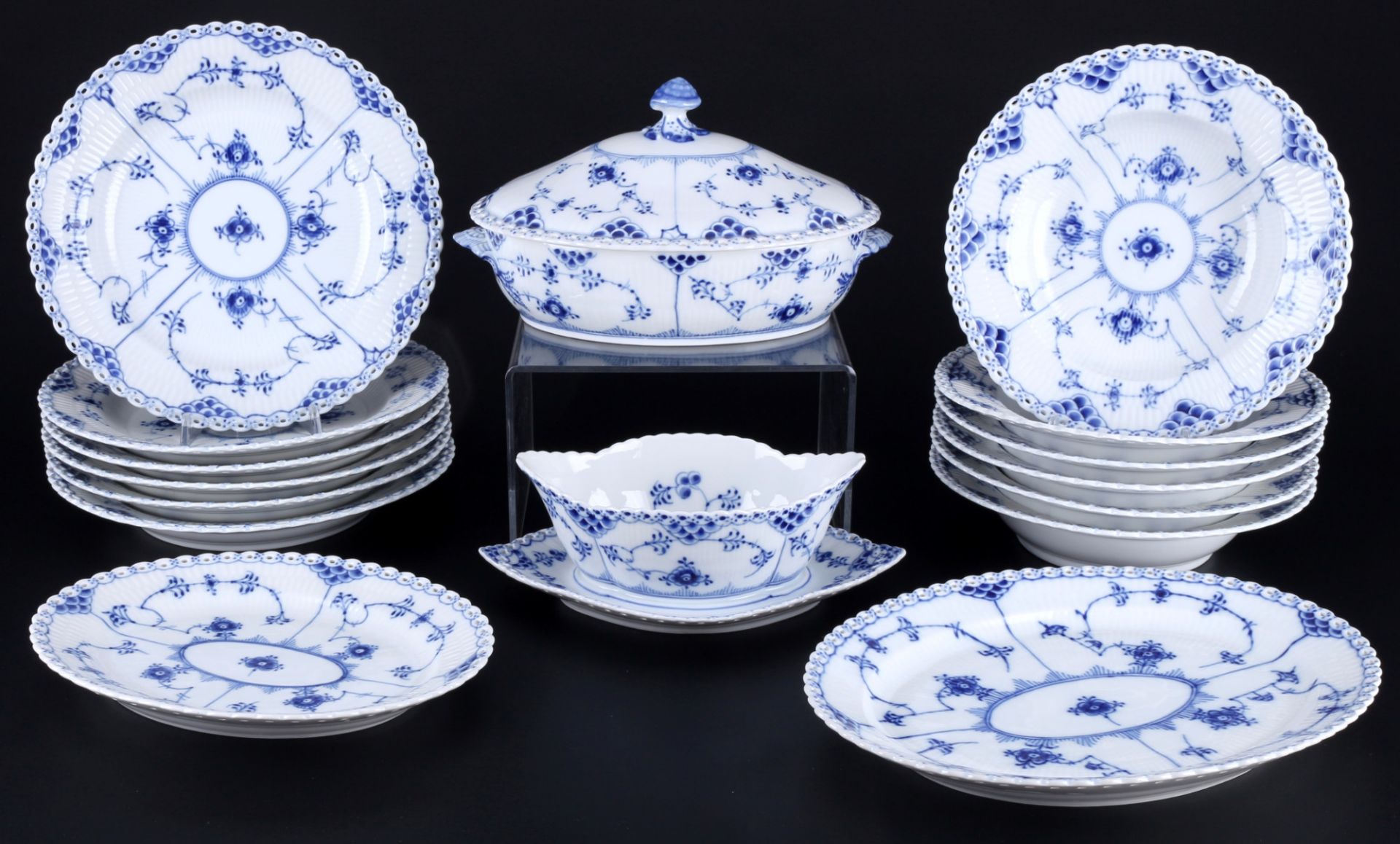 Royal Copenhagen Musselmalet Vollspitze Speiseservice für 6 Personen, full lace dinner service for 6