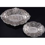 800 Silber 2 Durchbruchschalen, silver cutwork bowls,