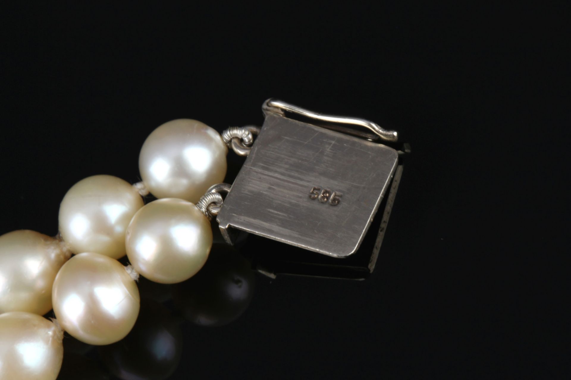 Pearl bracelet with 14K gold diamond clip, Perlenarmband mit 585 Diamant Goldverschluss, - Image 5 of 5