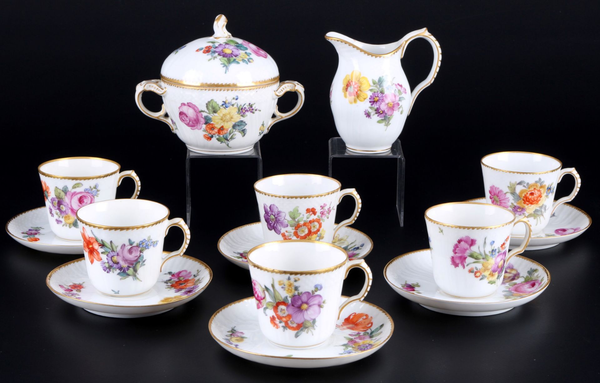 Royal Copenhagen Sächsische Blume Mokkaset für 6 Personen, mocha coffee set for 6 pers.,