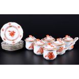 Herend Apponyi Orange 6 Schokoladentassen und 6 Dessertteller, chocolate lid cups and dessert plates