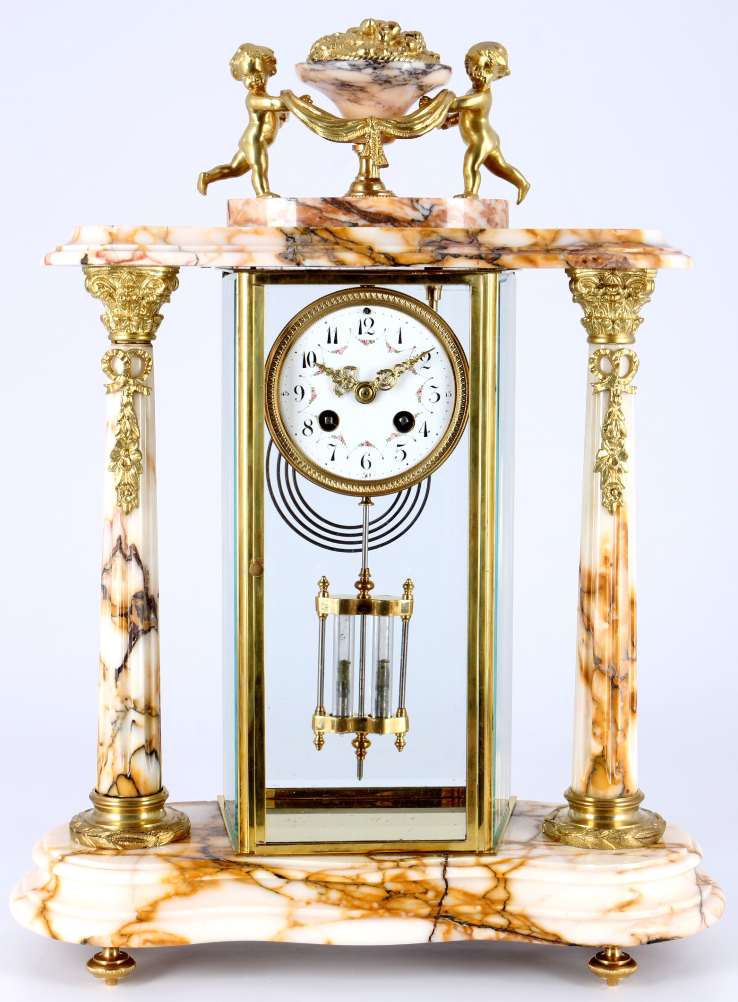 French glas mantel clock 19th century, Glaspendule mit Beisteller Frankreich 19. Jahrhundert, - Image 2 of 7