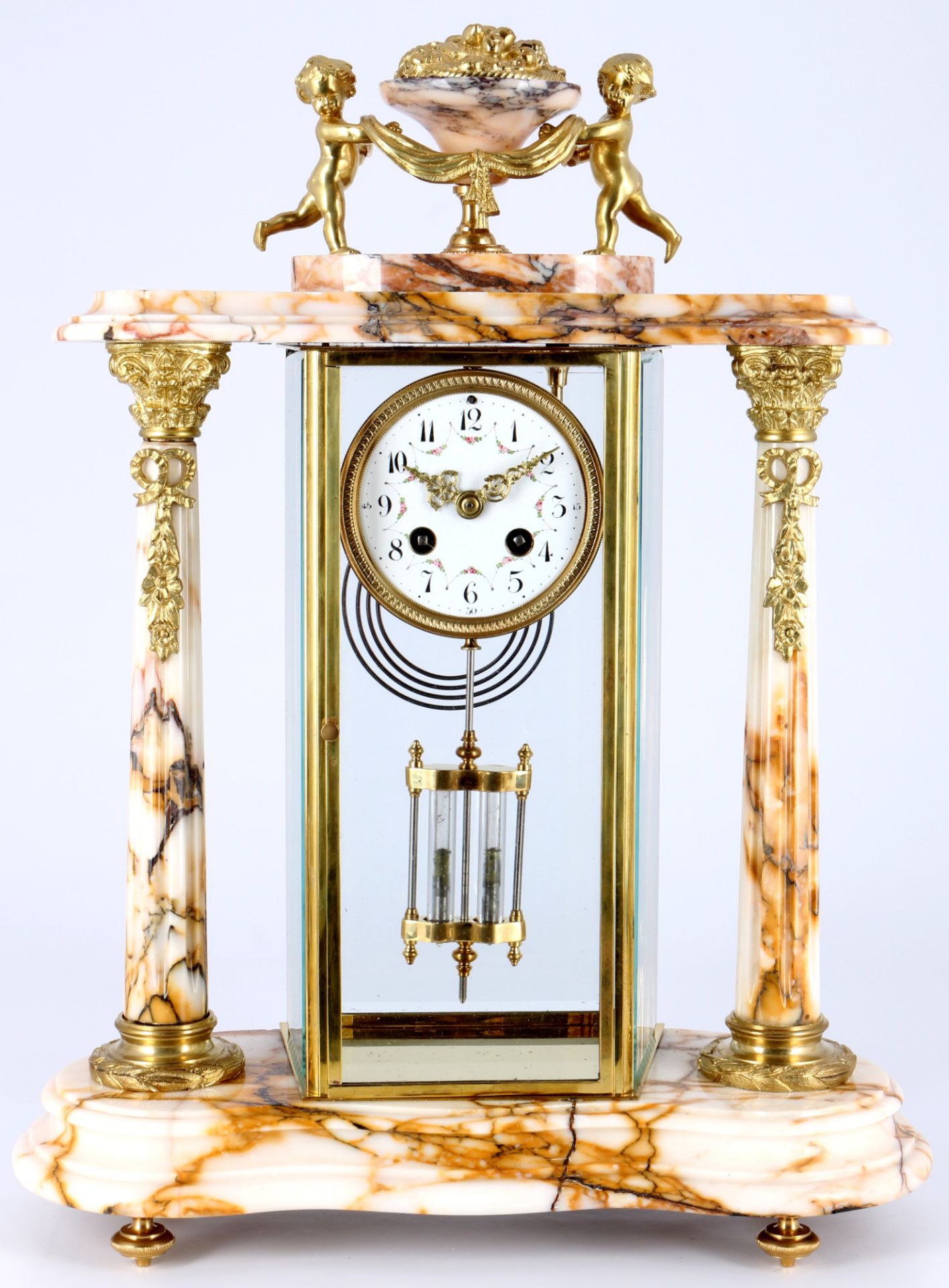 Glaspendule mit Beisteller Frankreich 19. Jahrhundert, french mantel clock 19th century, - Bild 2 aus 7