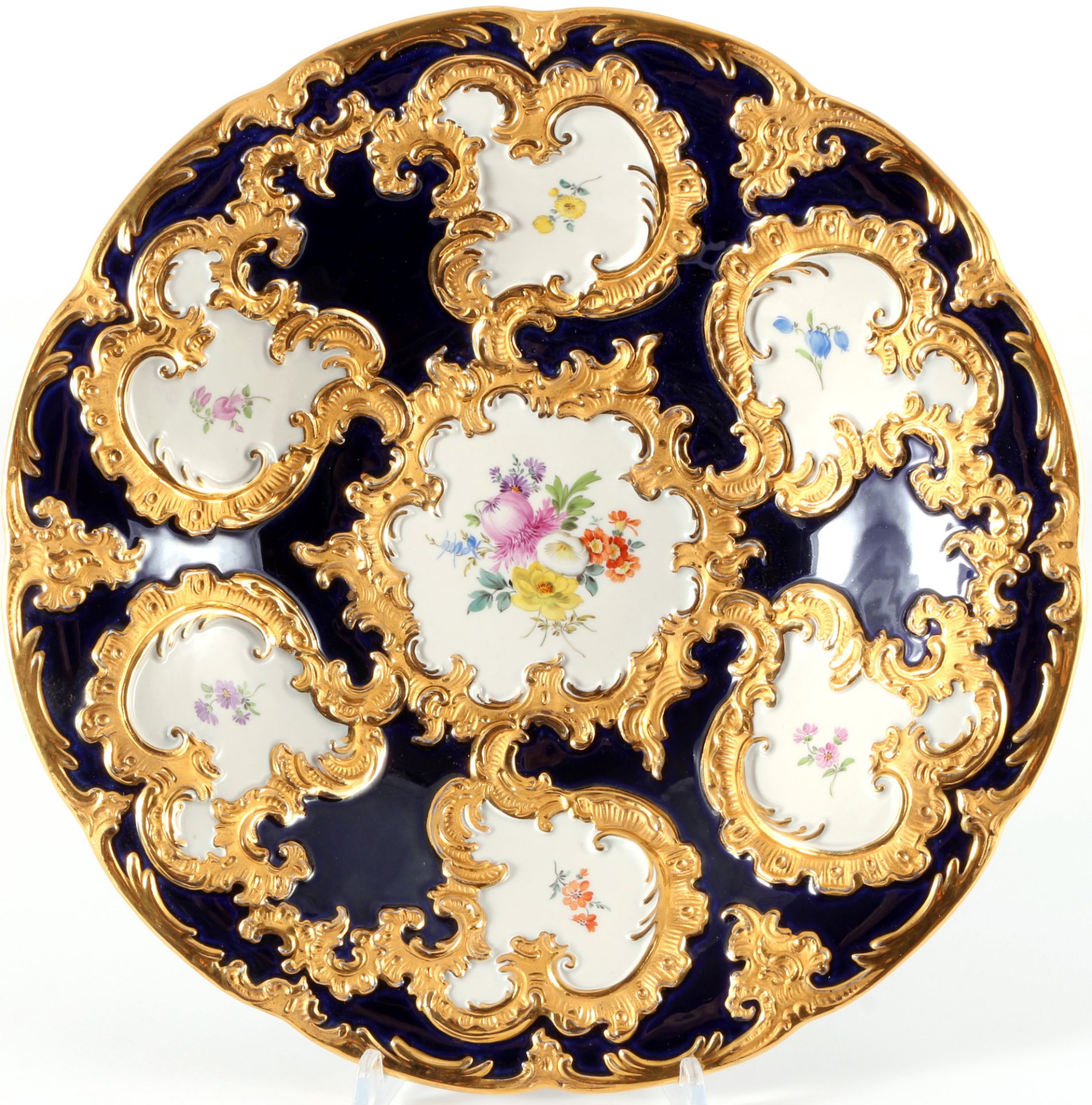 Meissen Blumenbukett kobaltblau Prunkschale 1.Wahl, royal blue splendor bowl 1st choice,