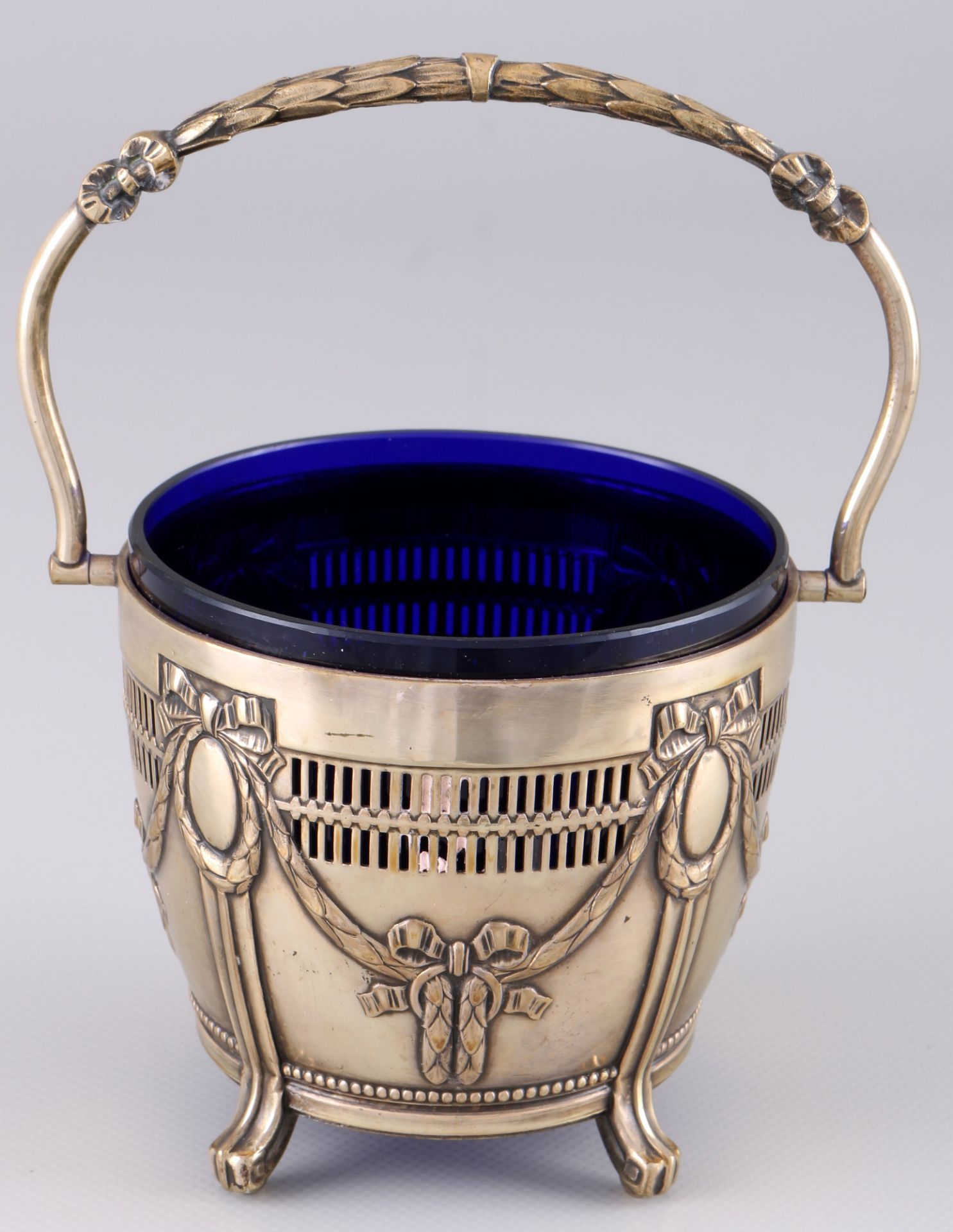 Friedrich Lodholz 800 silver sugar bowl with royal blue glass, Silber Zuckerschale mit kobaltblauem  - Image 3 of 6