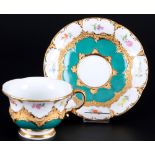 Meissen B-Form Streublümchen russisch grün Mokkatasse 1.Wahl, mocha coffee cup with saucer 1st choic