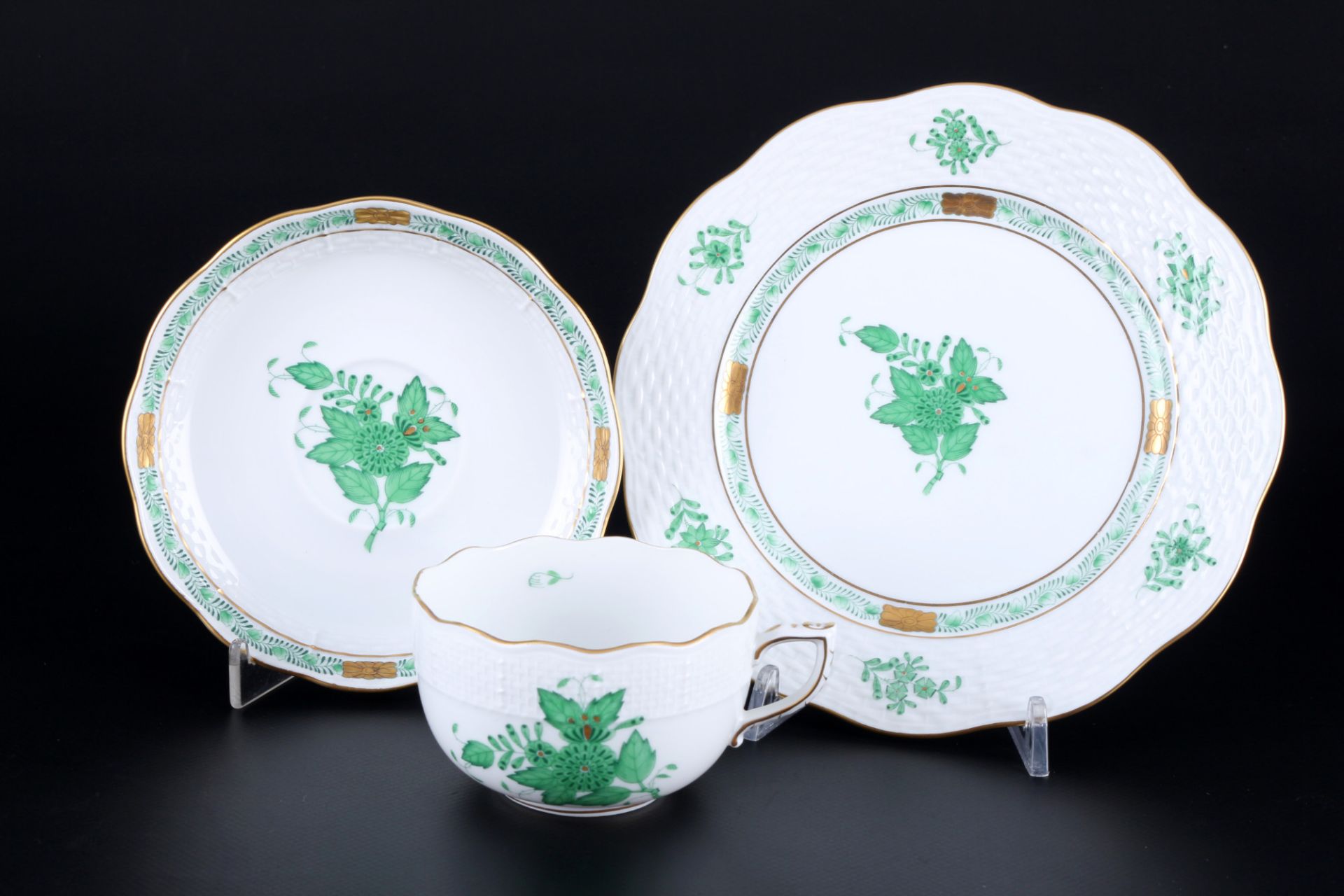 Herend Apponyi Vert 8 Teegedecke, tea cups with saucers and plates, - Bild 2 aus 6