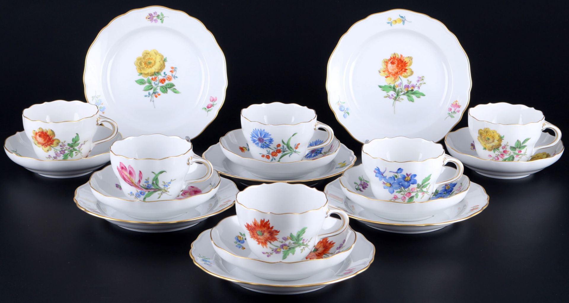 Meissen Flowers 6 coffee cups with dessert plates, Kaffeegedecke,