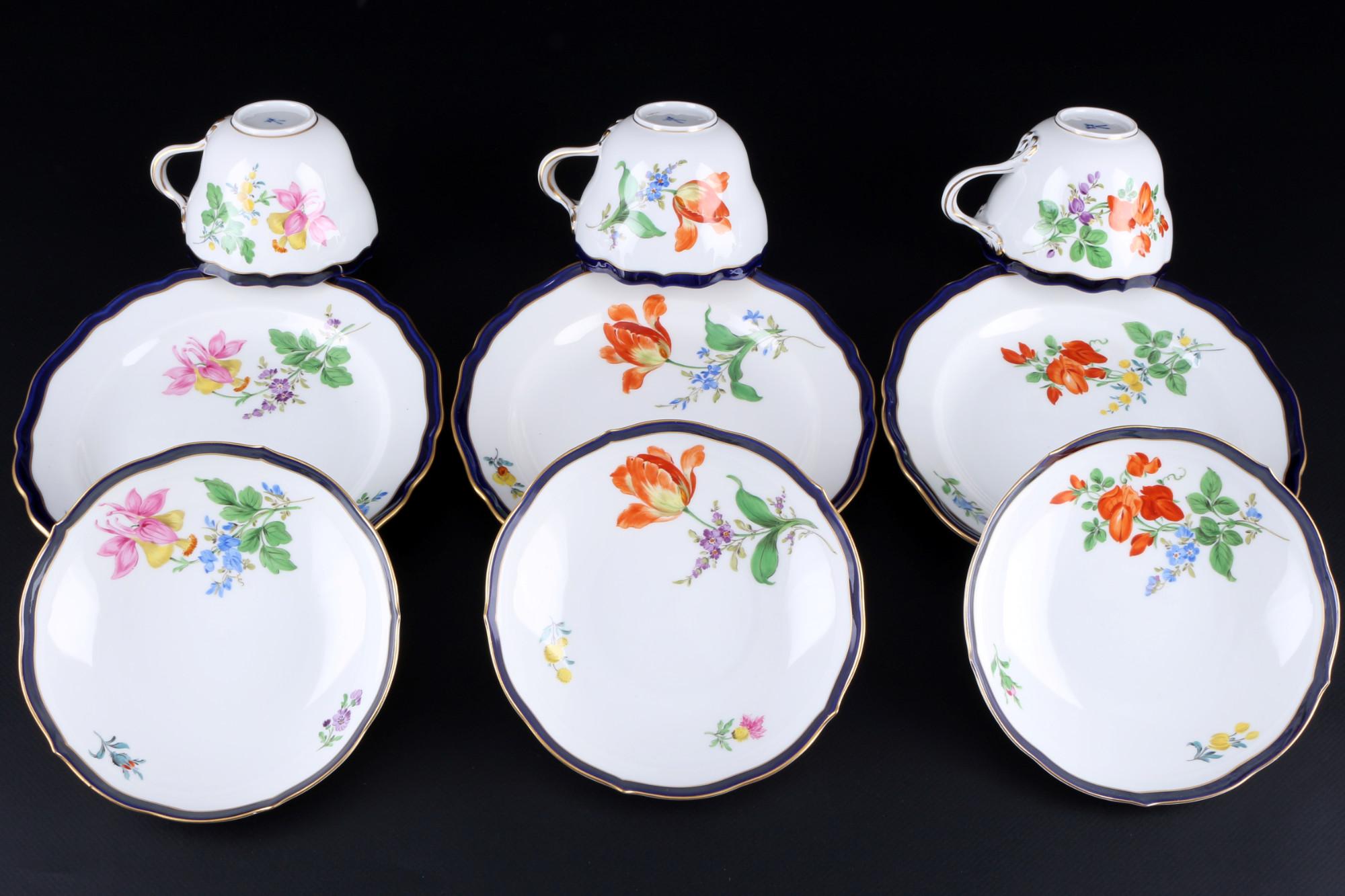 Meissen Flowers with Royal Blue Rim coffee service for 6 persons, Kaffeeservice für 6 Personen, - Image 2 of 6