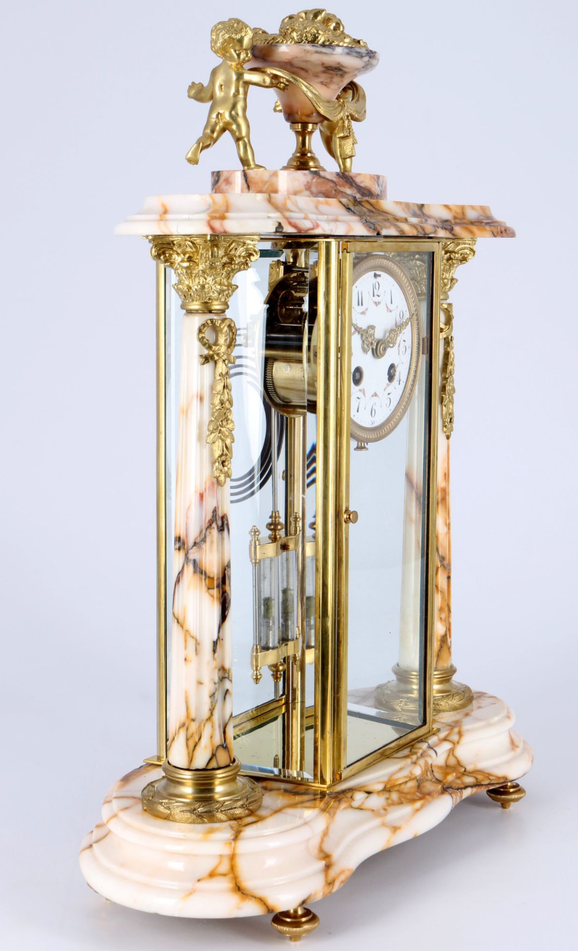 Glaspendule mit Beisteller Frankreich 19. Jahrhundert, french mantel clock 19th century, - Bild 5 aus 7