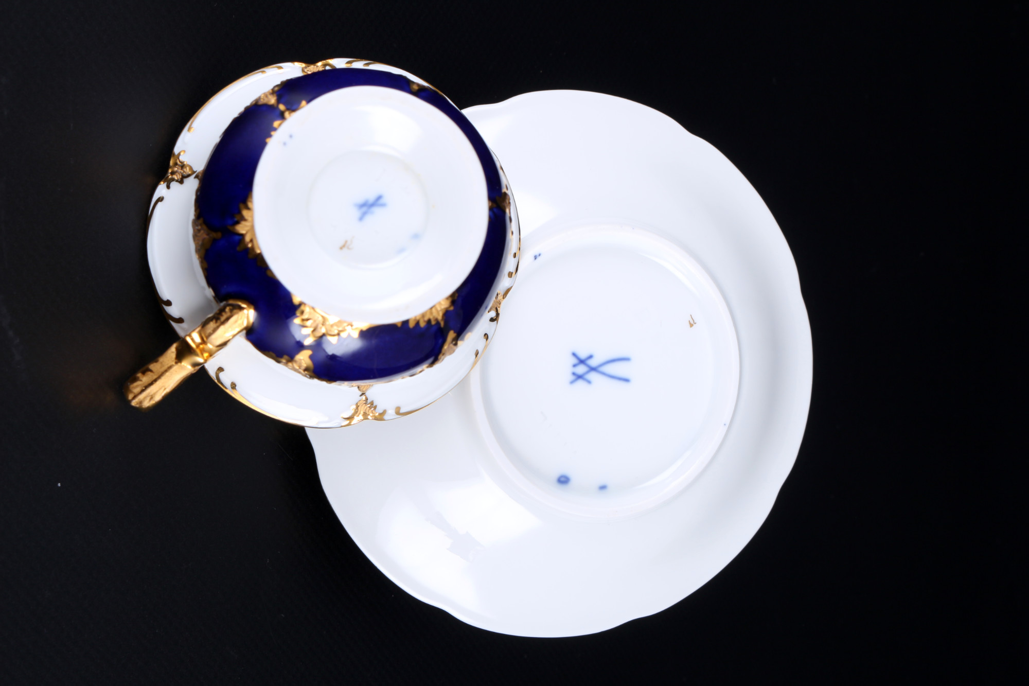 Meissen B-Form royal blue 2 mocha coffee cups with saucers 1st choice, Mokkatassen 1.Wahl, - Image 4 of 4