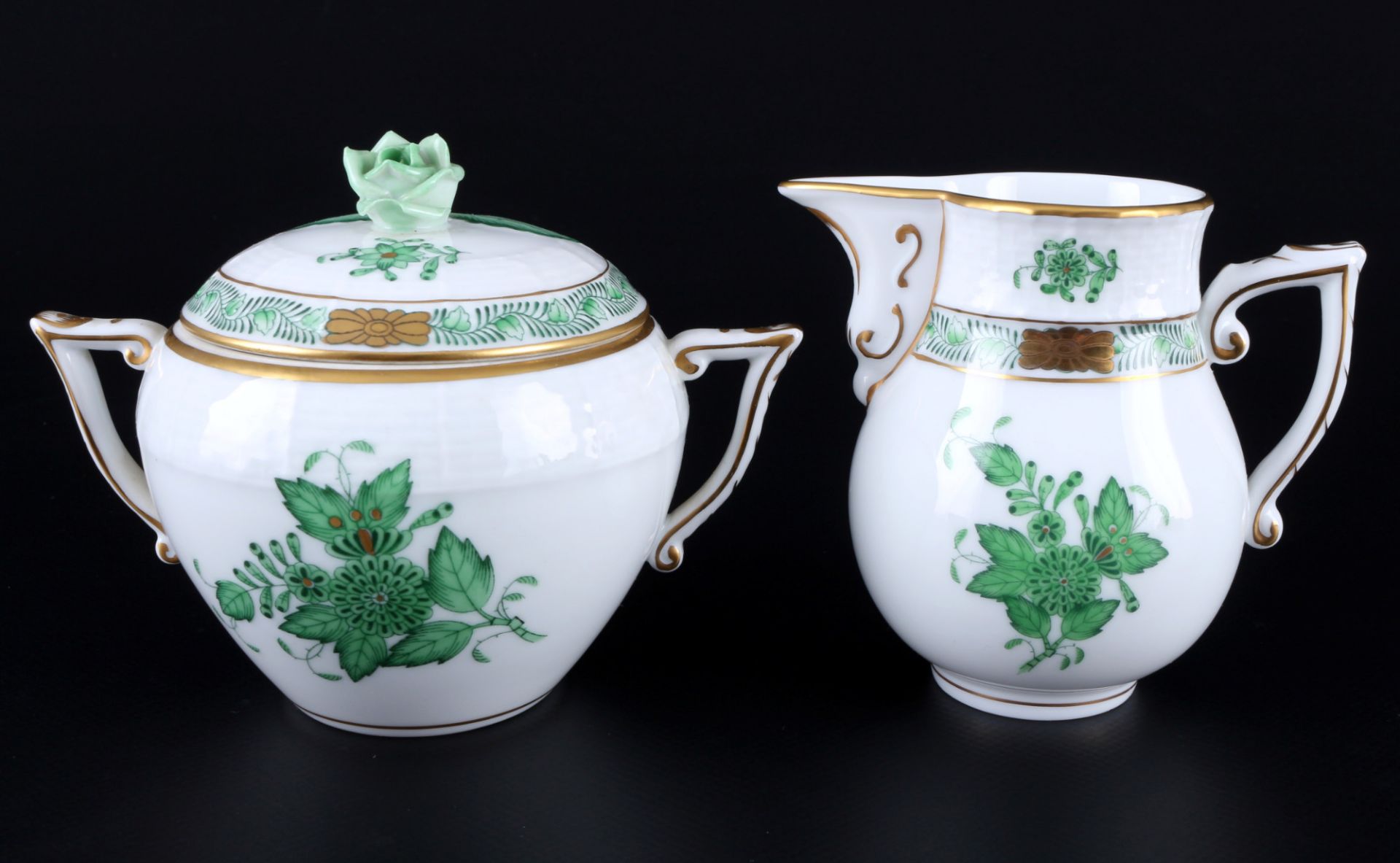 Herend Apponyi Vert 6 tea cups with plates, milk pot and suguar box, Teegedecke mit Milchkanne und Z - Image 3 of 4